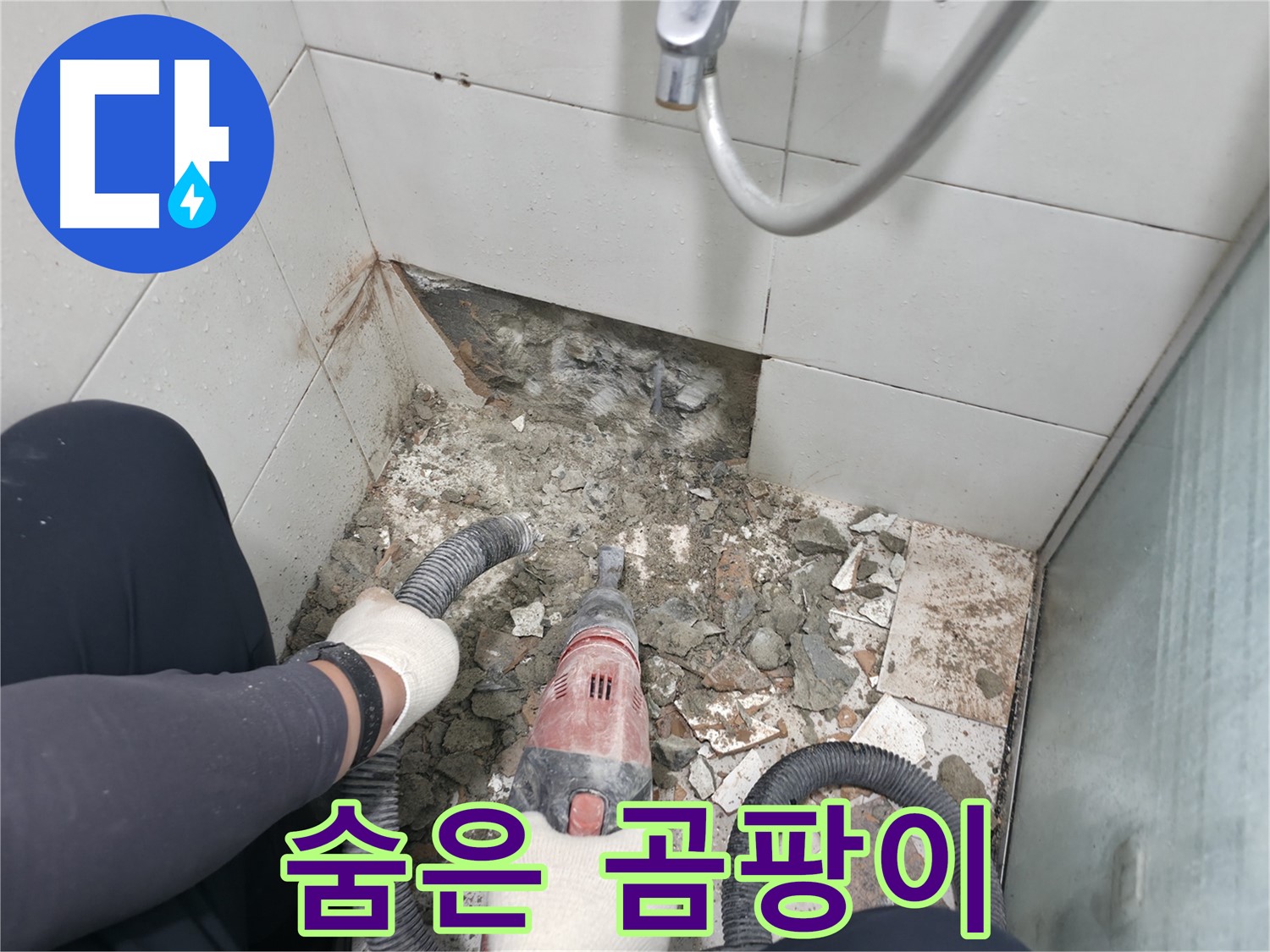 깨진 타일 제거 후 숨겨진 곰팡이 발견 - 습한 환경이 문제
