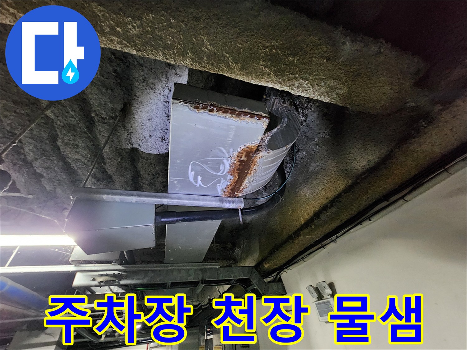 지하 주차장 천장 슬래브에 발생한 습기와 백화 현상
