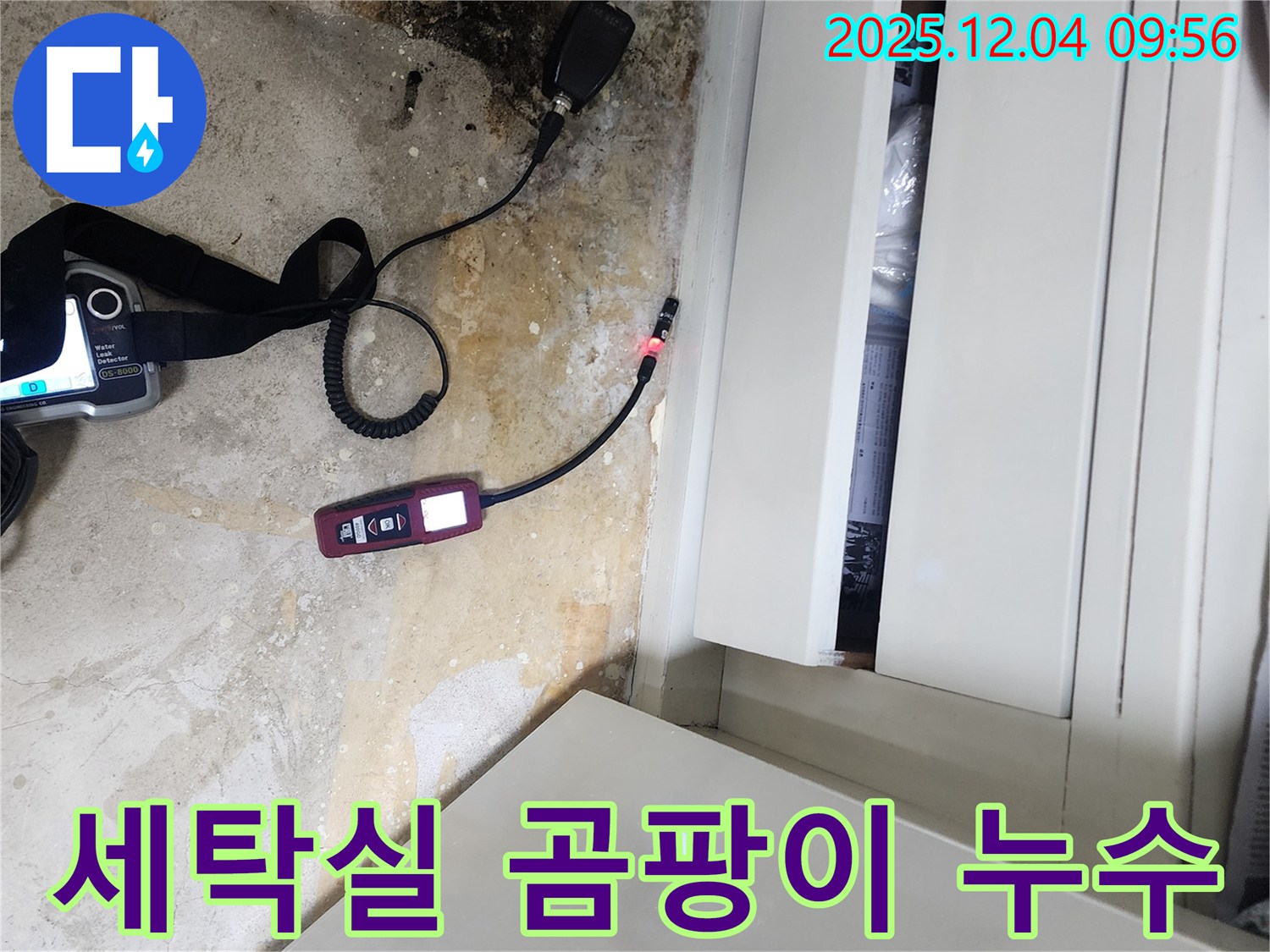 세탁실 벽 검은 곰팡이 - 누수 원인 해결이 우선, 곰팡이 제거 시공