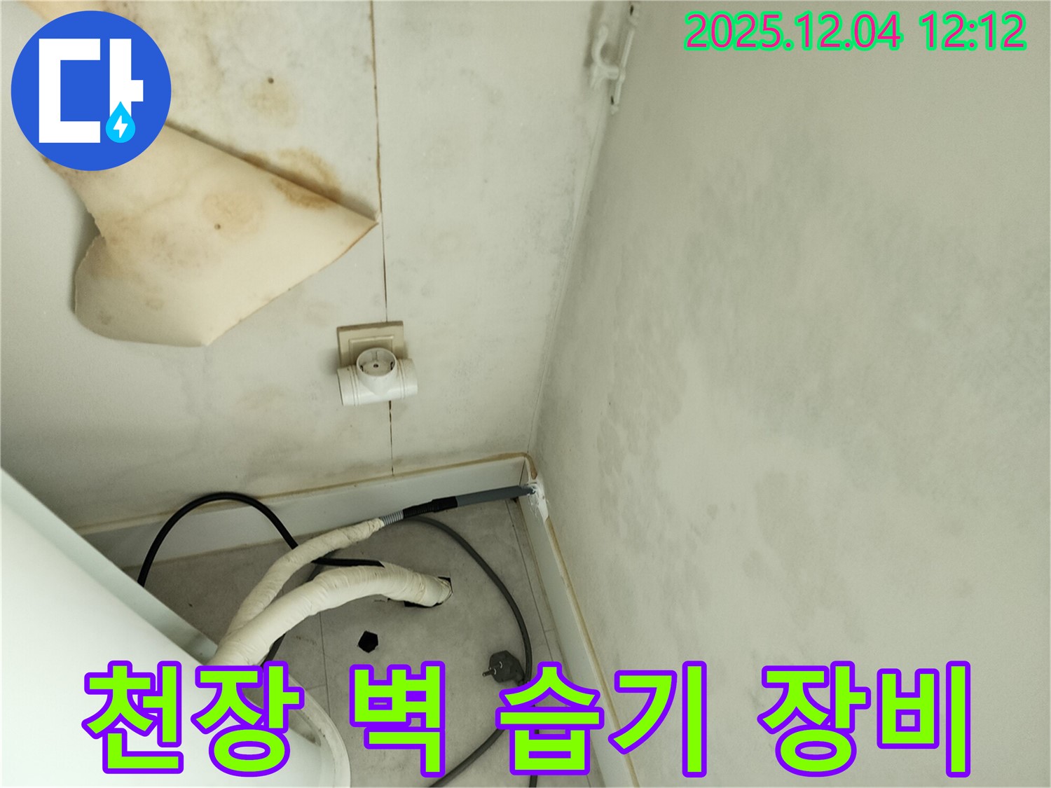 경기도 포천시 일동면 기산리 주택 누수 - 곰팡이 핀 천장과 벽면 습기 문제 해결을 위해 전문 장비를 사용하여 정확하게 진단하고 있습니다.