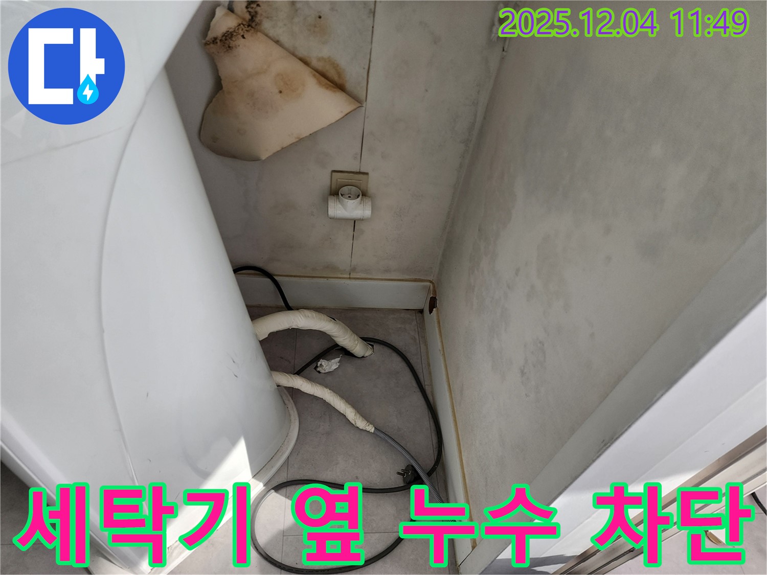 포천시 일동면 - 세탁기 옆 젖은 벽 - 콘센트 곰팡이 - 감전사고 위험 - 즉시 전원 OFF - 24시간 대기