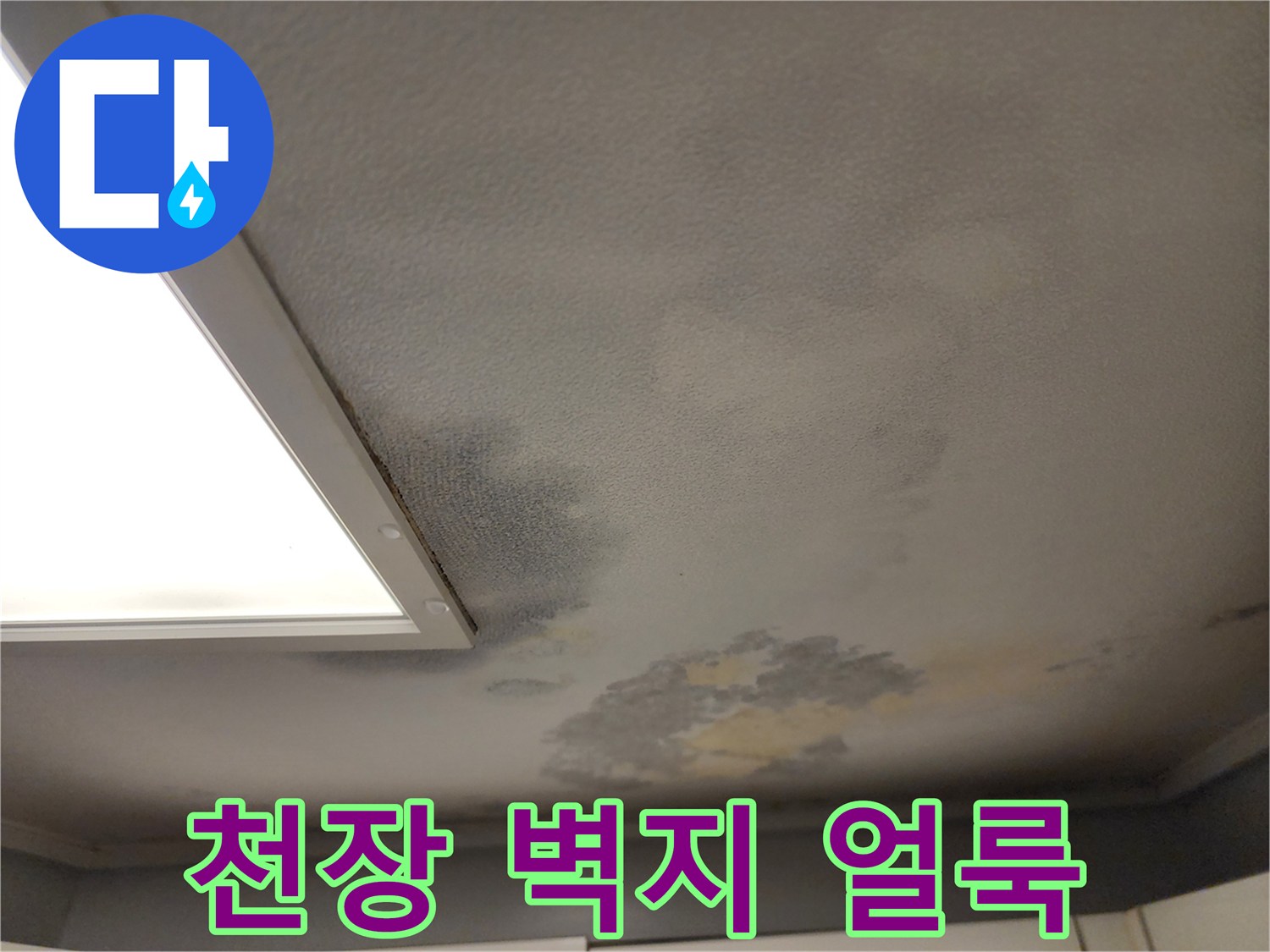 습기로 인해 어둡게 변한 천장 마감재 부위