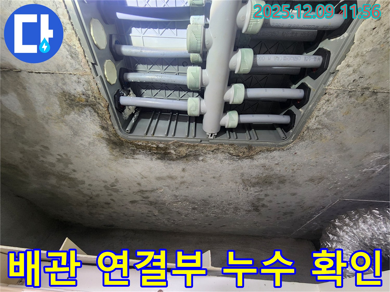 김포 구래동 아파트 누수 - 배관 연결 부위에서 누수가 발생한 것을 확인
