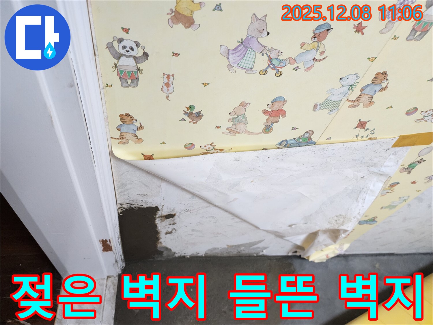 포천시 영중면 거사리 누수 현장 - 젖은 벽지와 들뜬 벽지, 명백한 누수 흔적