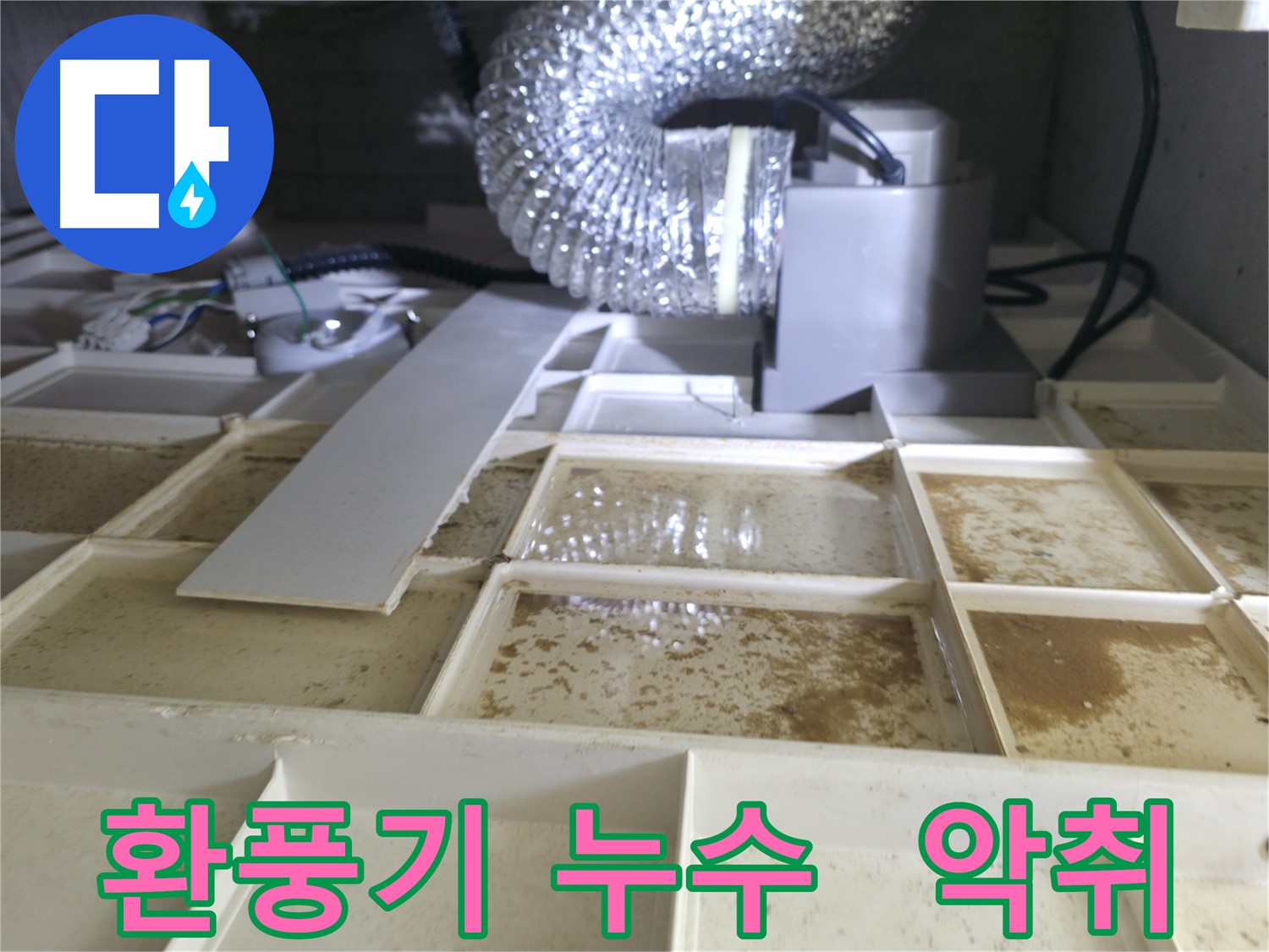 천장 환풍기 누수 - 습기로 인한 악취 발생, 쾌적한 환경 조성 필요