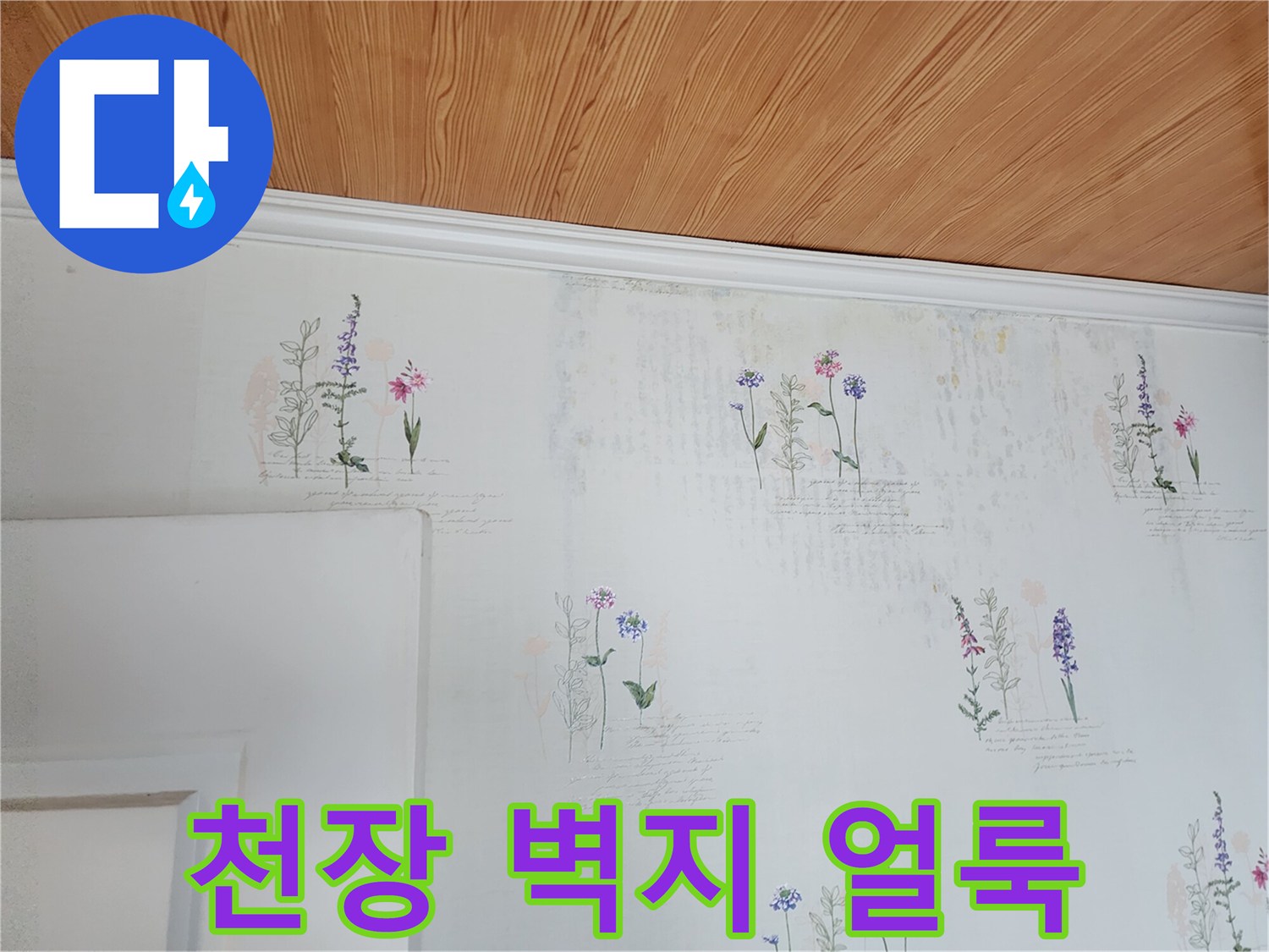 포천 영중면 현장의 천장 벽지 변색 및 얼커 부위 사진입니다.