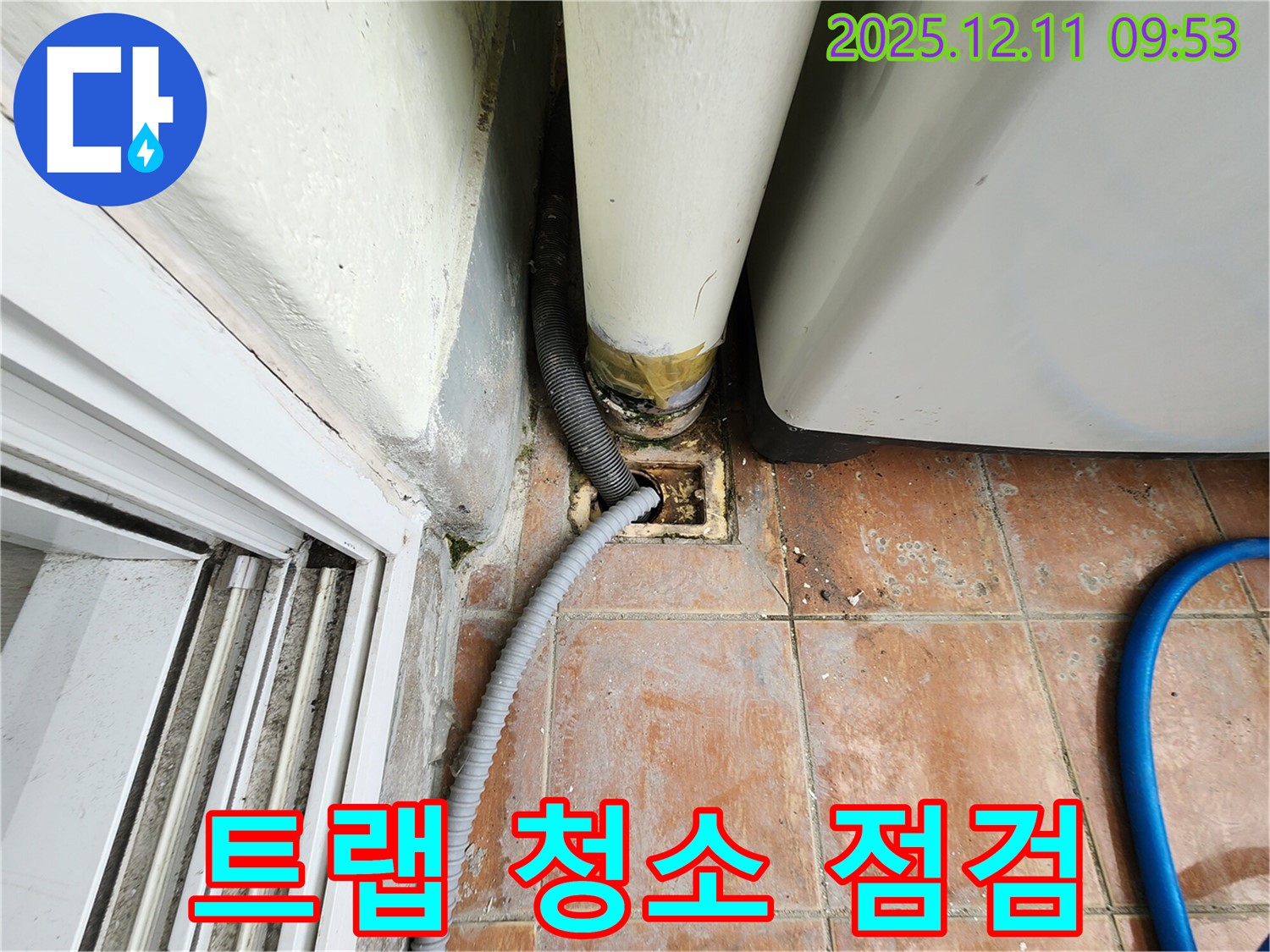 세탁기 배수구 주변 배수 트랩 오염 상태 점검 - 깨끗하게 청소