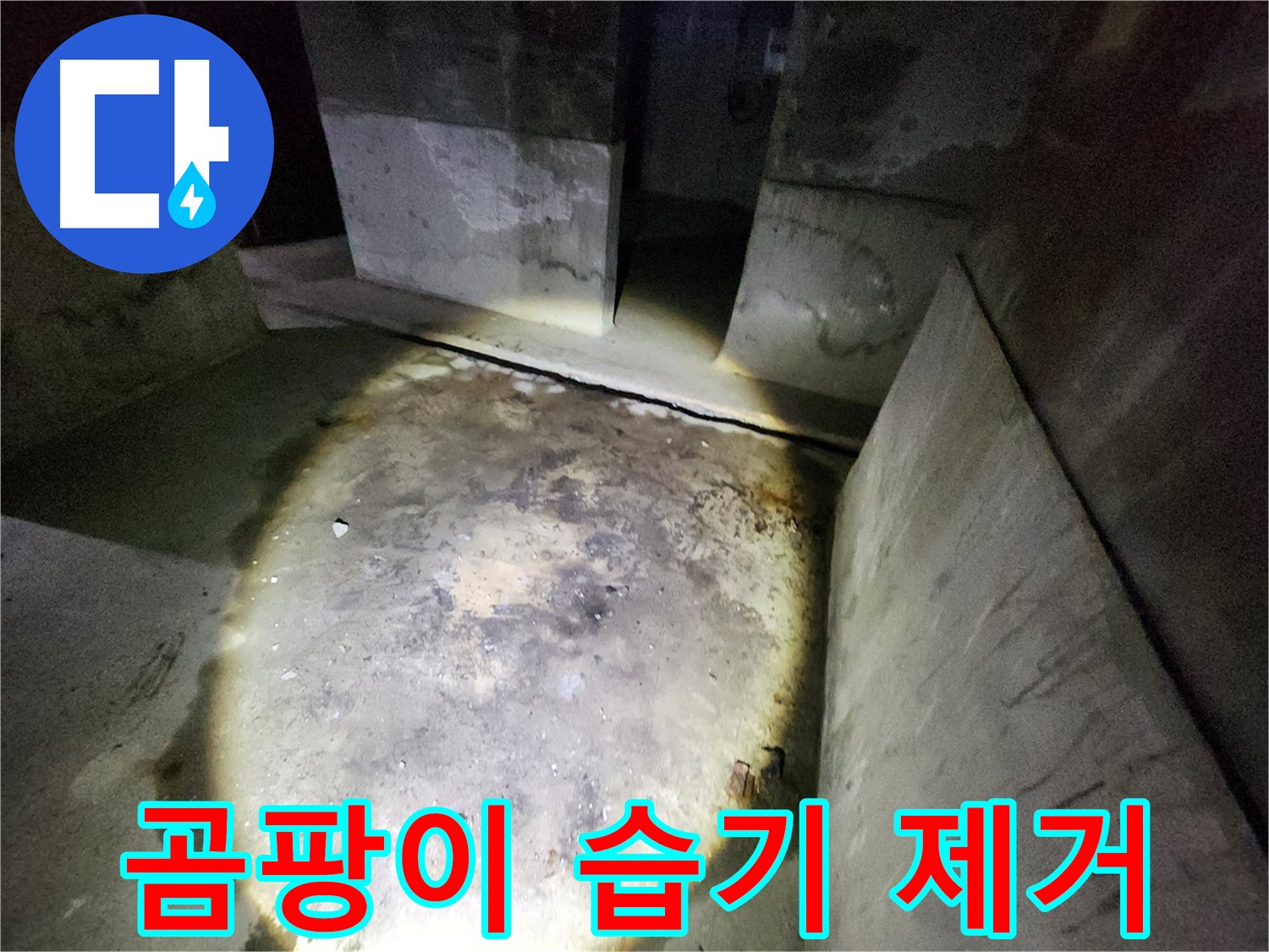 성북구 보문동 아남아파트 누수 현장에서 곰팡이와 습기 문제를 해결하기 위한 첫 단계를 보여줍니다.