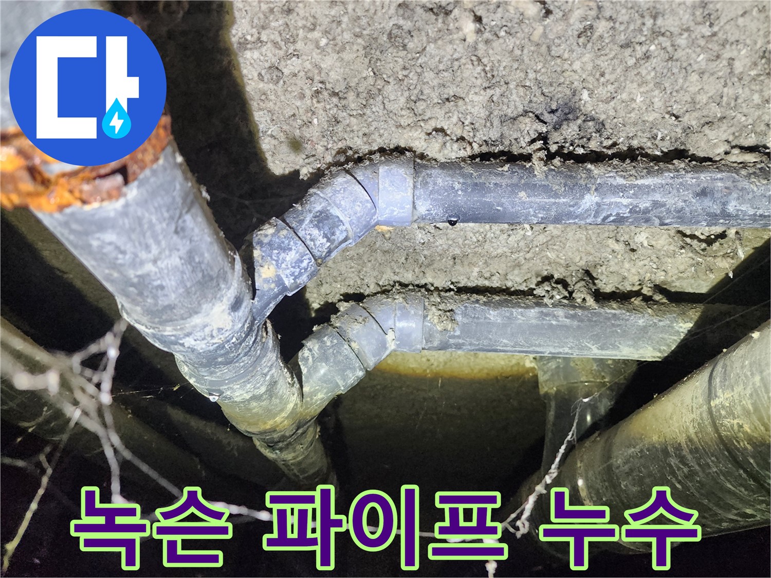 성북구 아남아파트 지하실 천장 누수 현장-녹슨 파이프에서 누수 확인