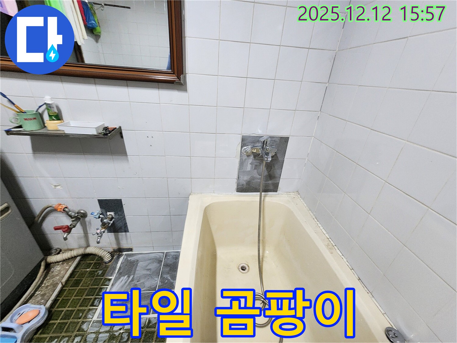 포천 영북면 산정리 누수 - 욕조 샤워기 수전 주변 타일 곰팡이 발생