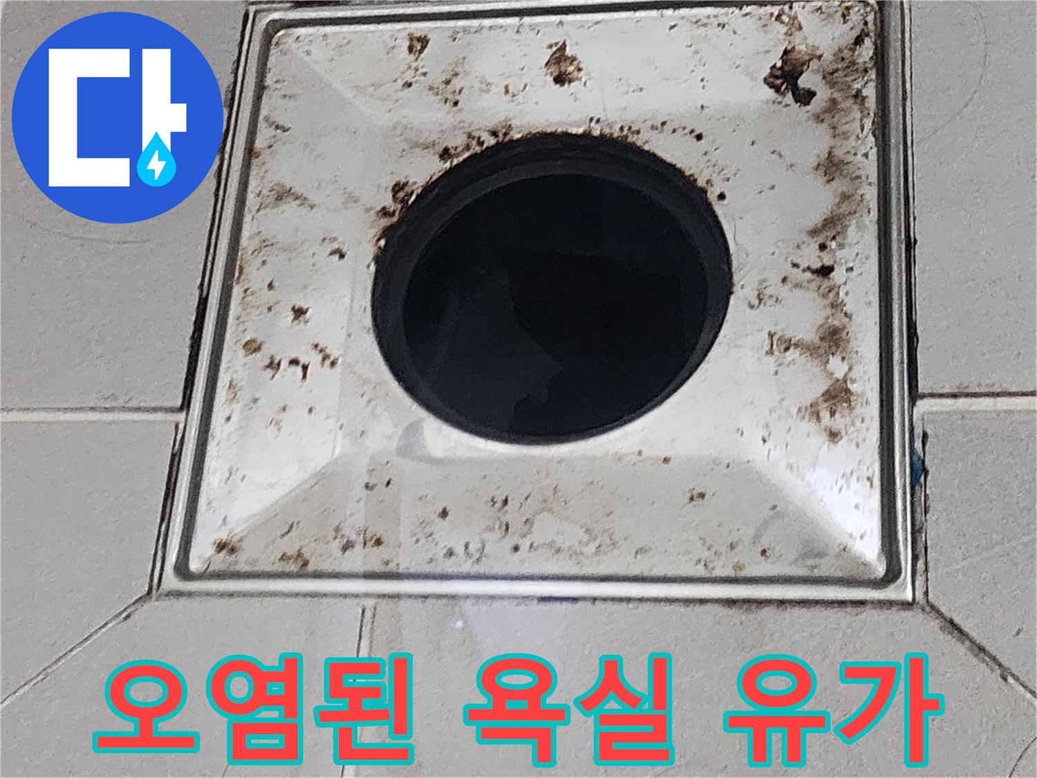 찌꺼기와 오염이 심한 화장실 배수구 내부 모습