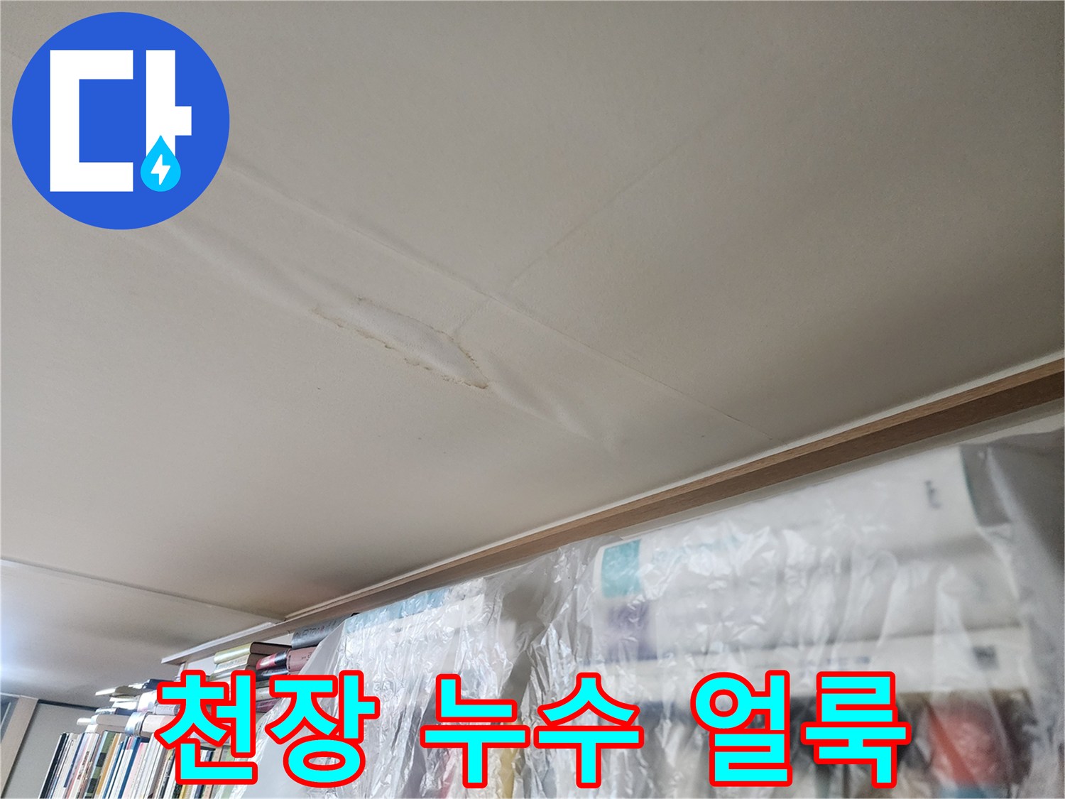 서초구 반포동 아랫집 천장에 발생한 누수 흔적과 젖은 상태