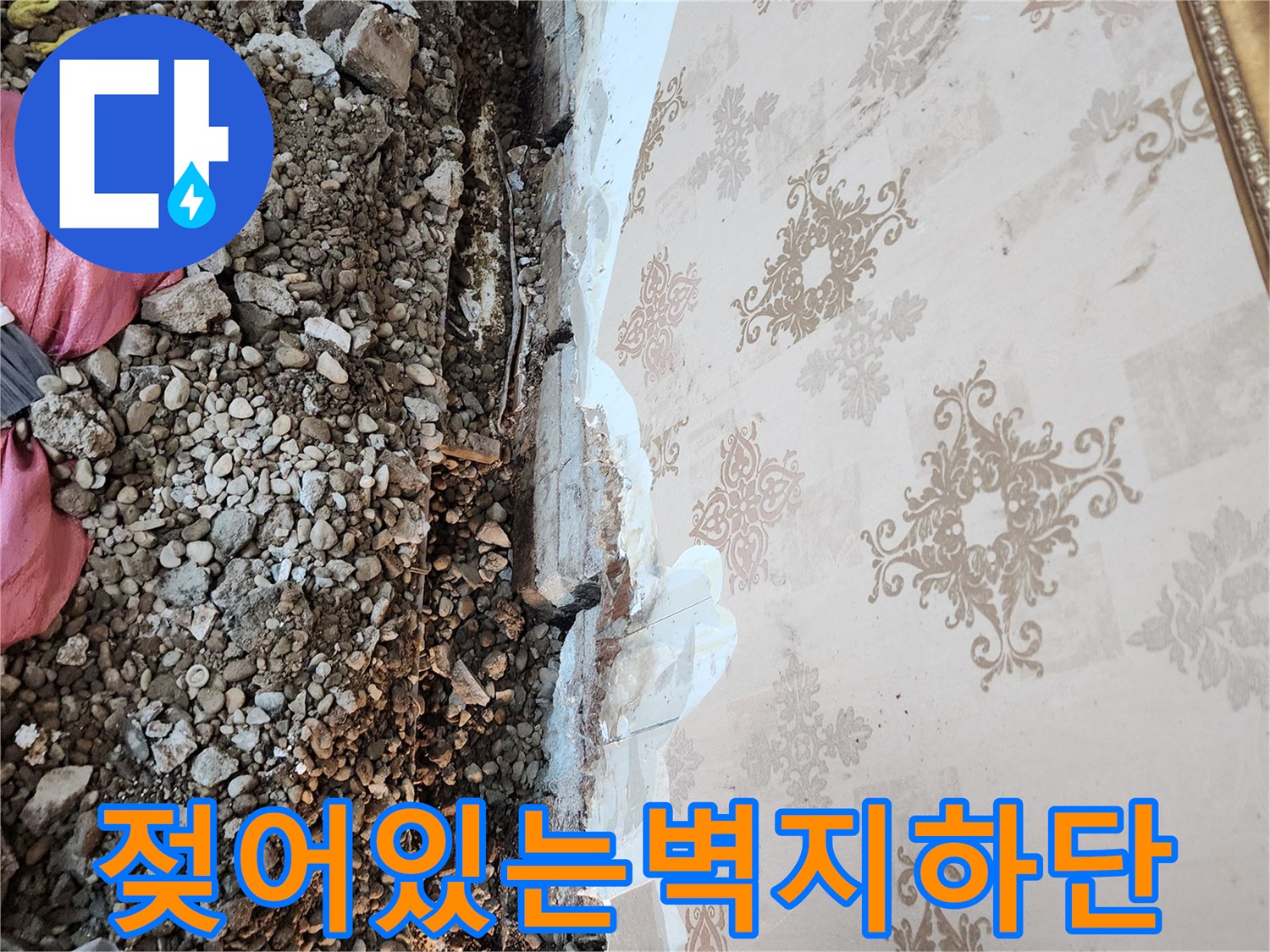 물기에-젖어-변색된-벽지-와-벗겨진-마감재