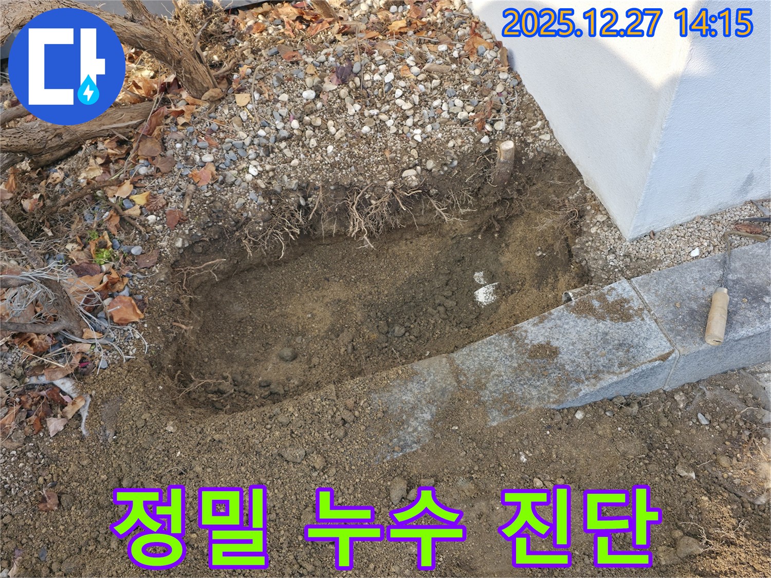 정밀 누수 진단 - 땅을 파서 배관 상태를 확인하고 누수 여부를 꼼꼼히 점검하고 있습니다.