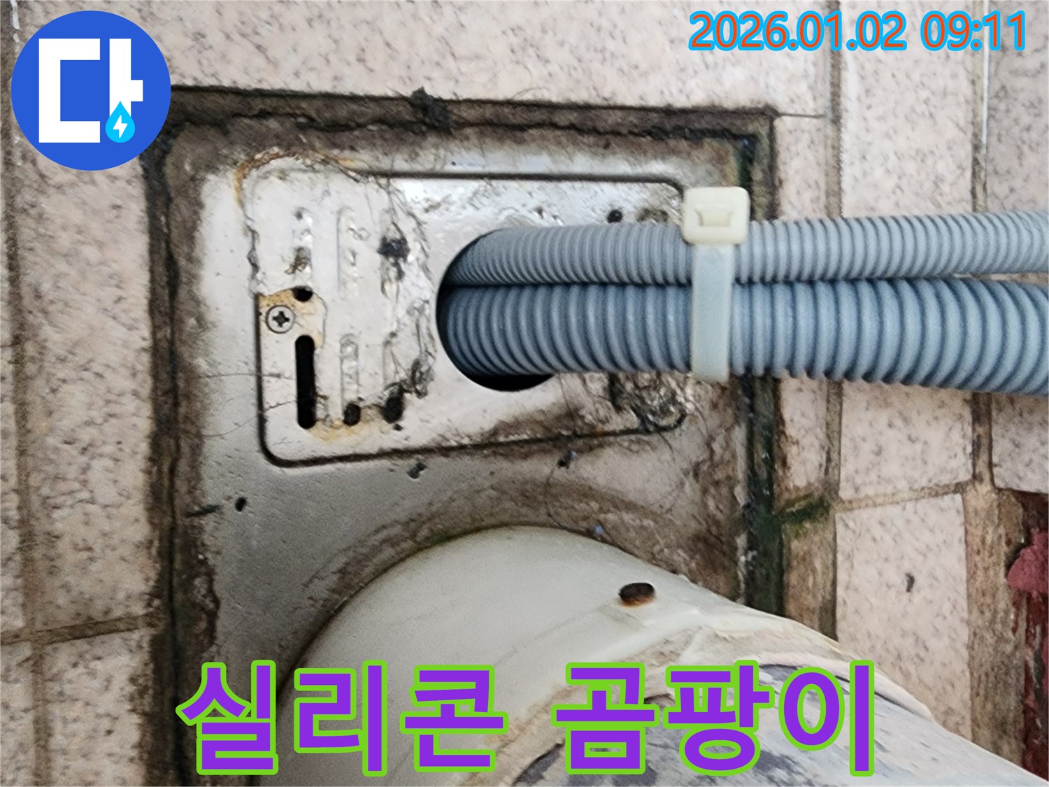 세탁기 배수구 주변 실리콘 곰팡이 제거 및 재시공 - 상계9동 누수 전문가가 깔끔하게!