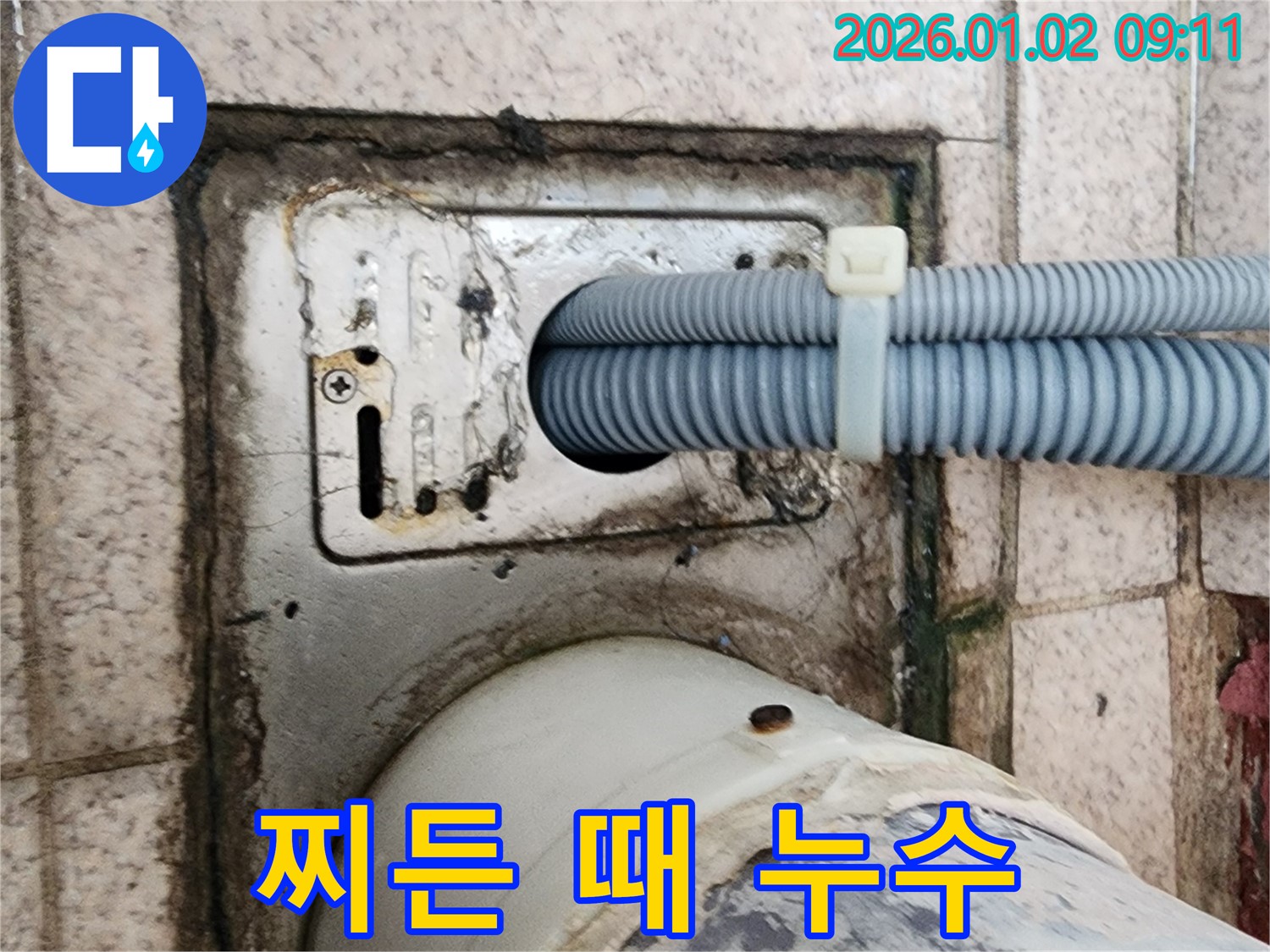 세탁기 배수구 주변 찌든 때와 누수 - 상계9동 누수 전문가가 깨끗하게 해결했습니다.