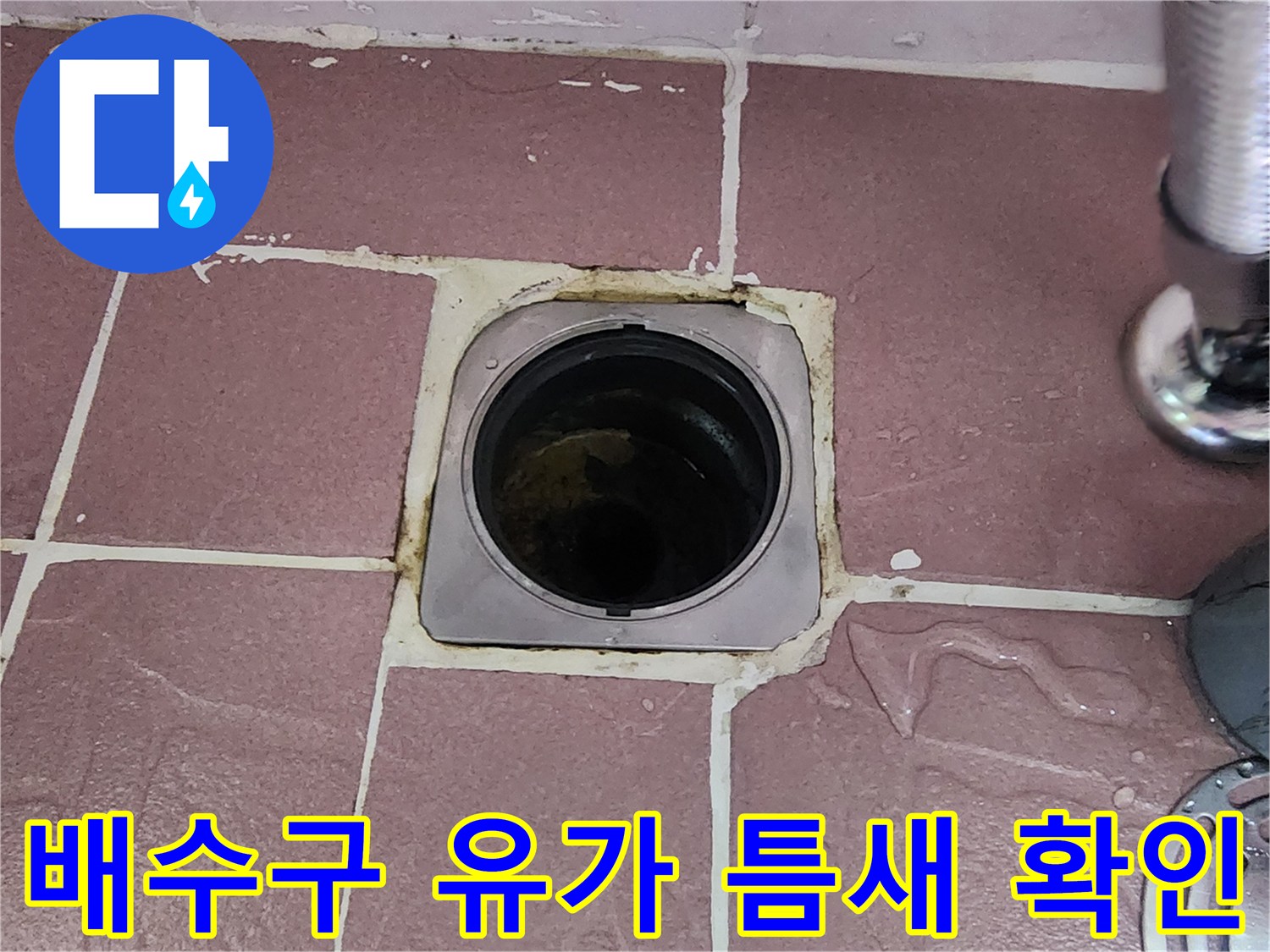 화장실 배수구 유가 주변의-타일 사이 물기 스며듬 현상