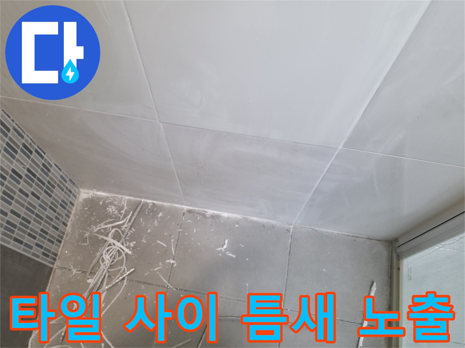 타일 경계 부위의 균열과 탈락된 줄눈을 촬영한 사진입니다.