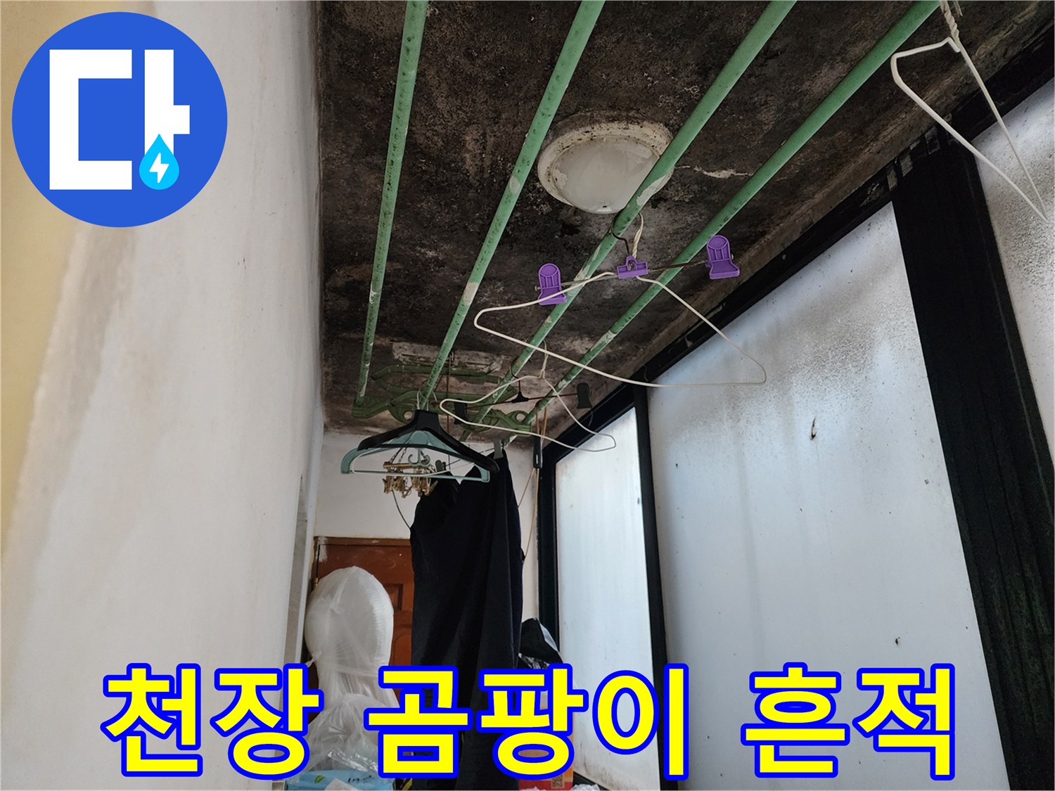 마포구 현장-화장실 천장 배관 주변의 곰팡이와 습기 흔적