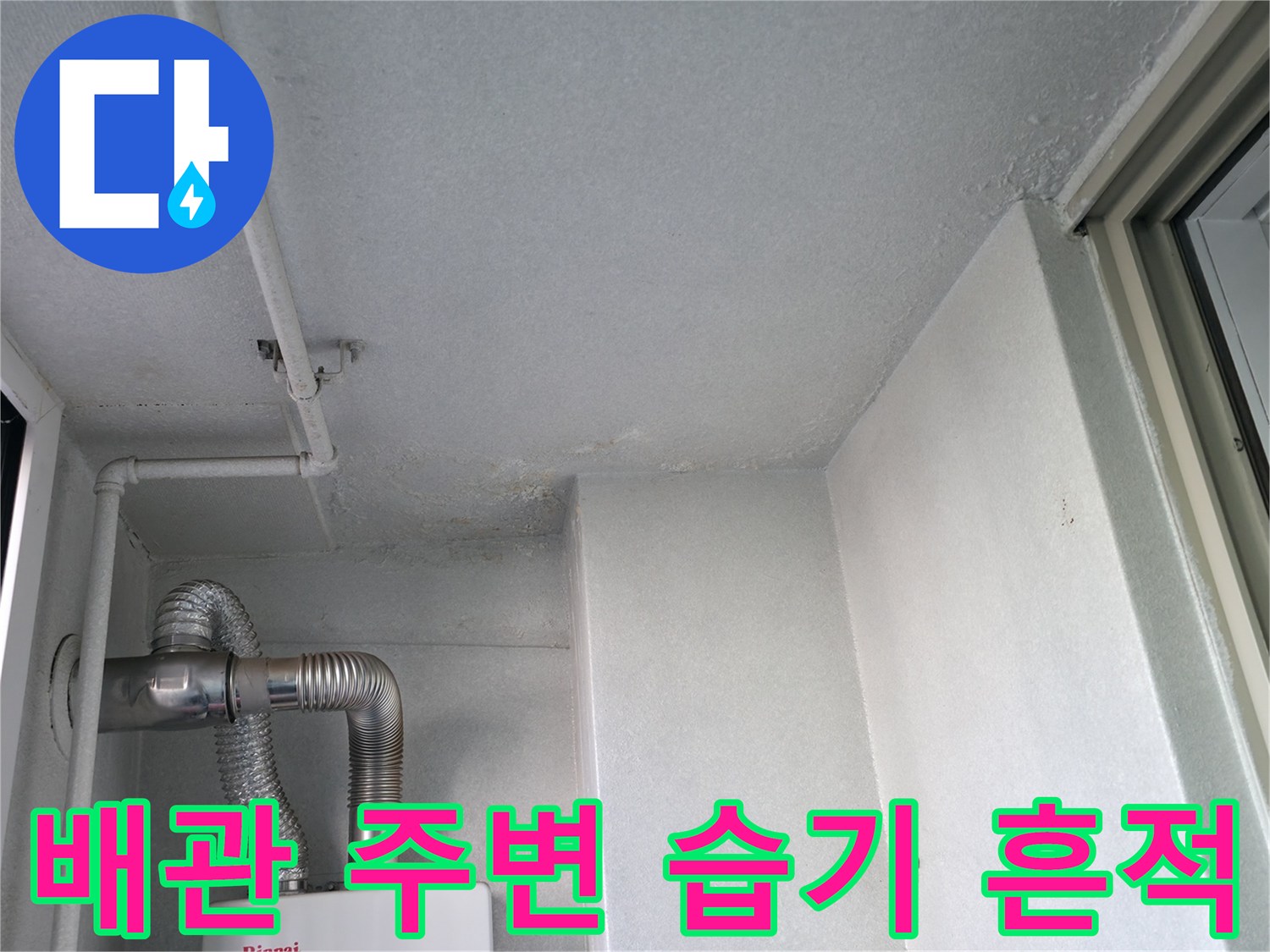 마포구 보일러실-천장 구석의 곰팡이 및 변색 부위