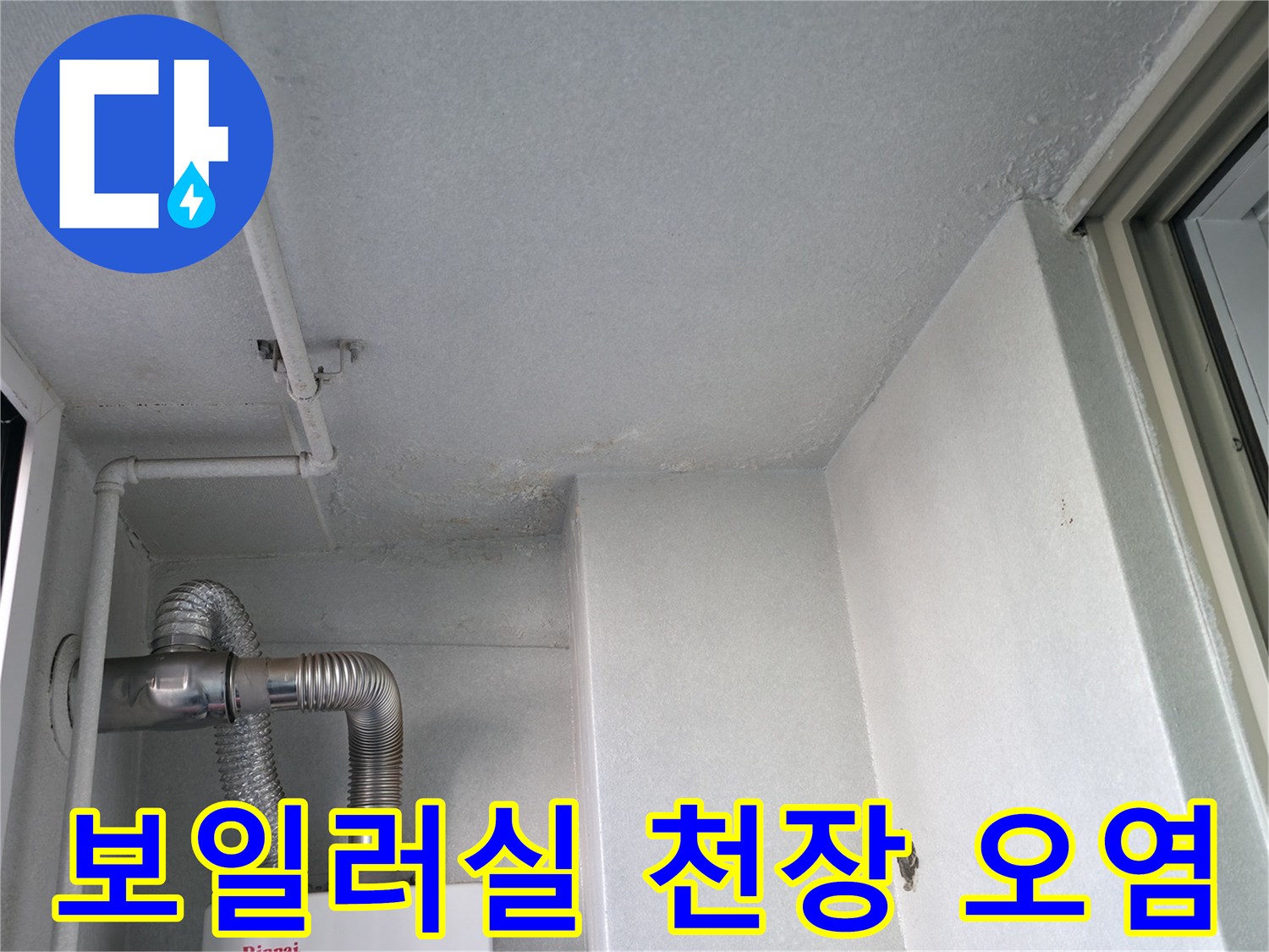 배관 주변-천장 텍스의 변색 및 곰팡이 발생 부위