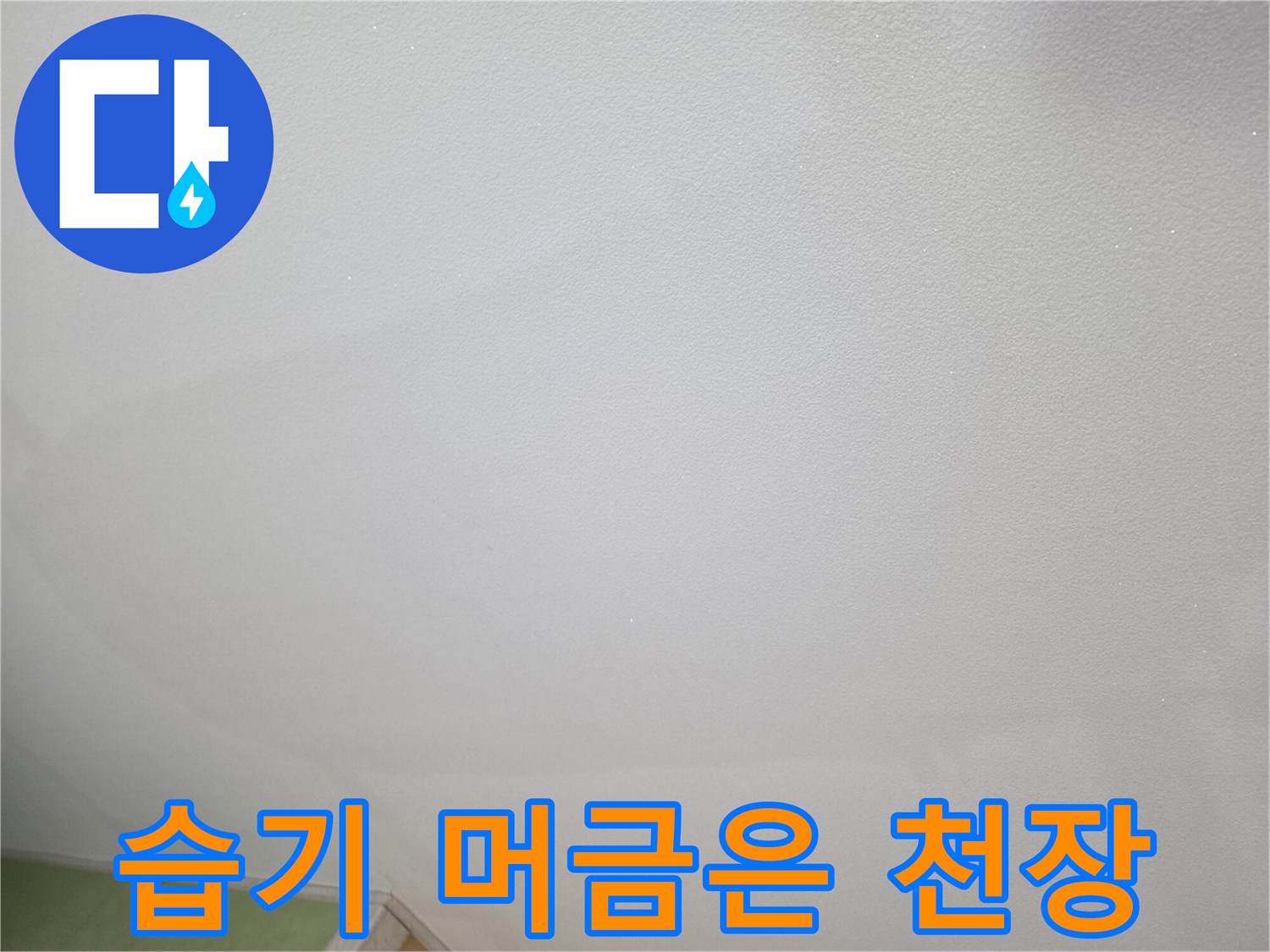 물기가 스며든 천장 도배지 표면 모습