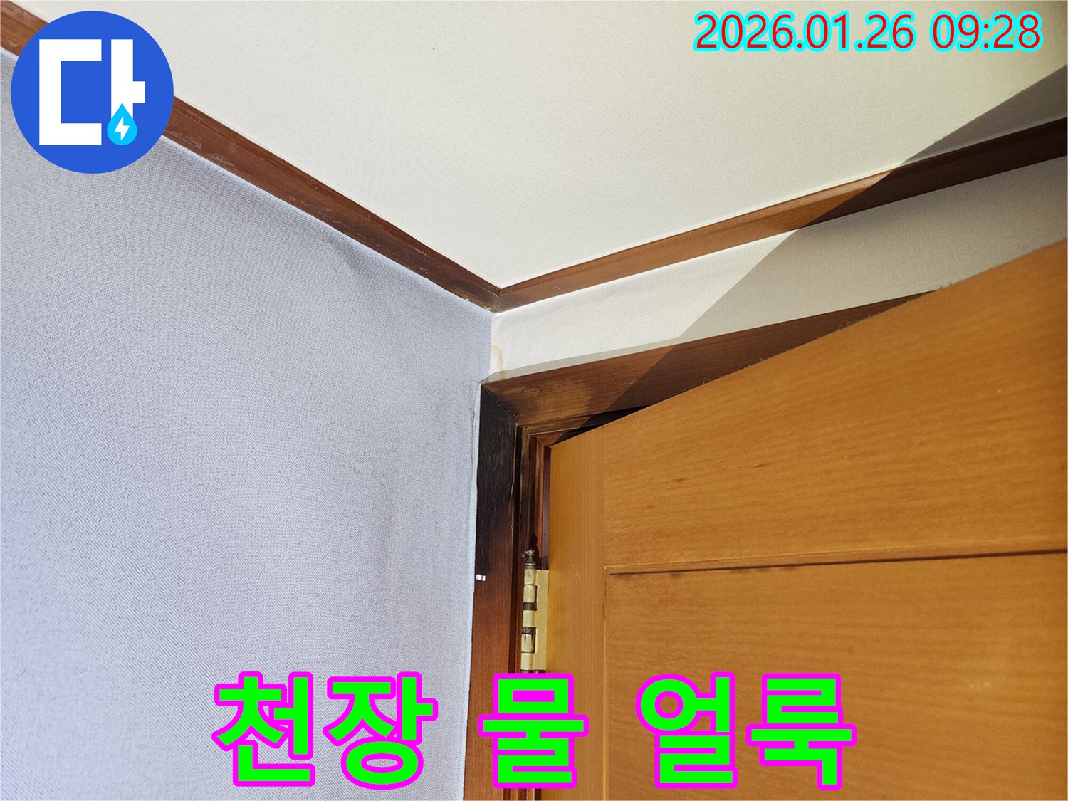 서초구 방배동 천장 물 얼룩 - 천장에 생긴 물 얼룩과 누수 흔적 사진