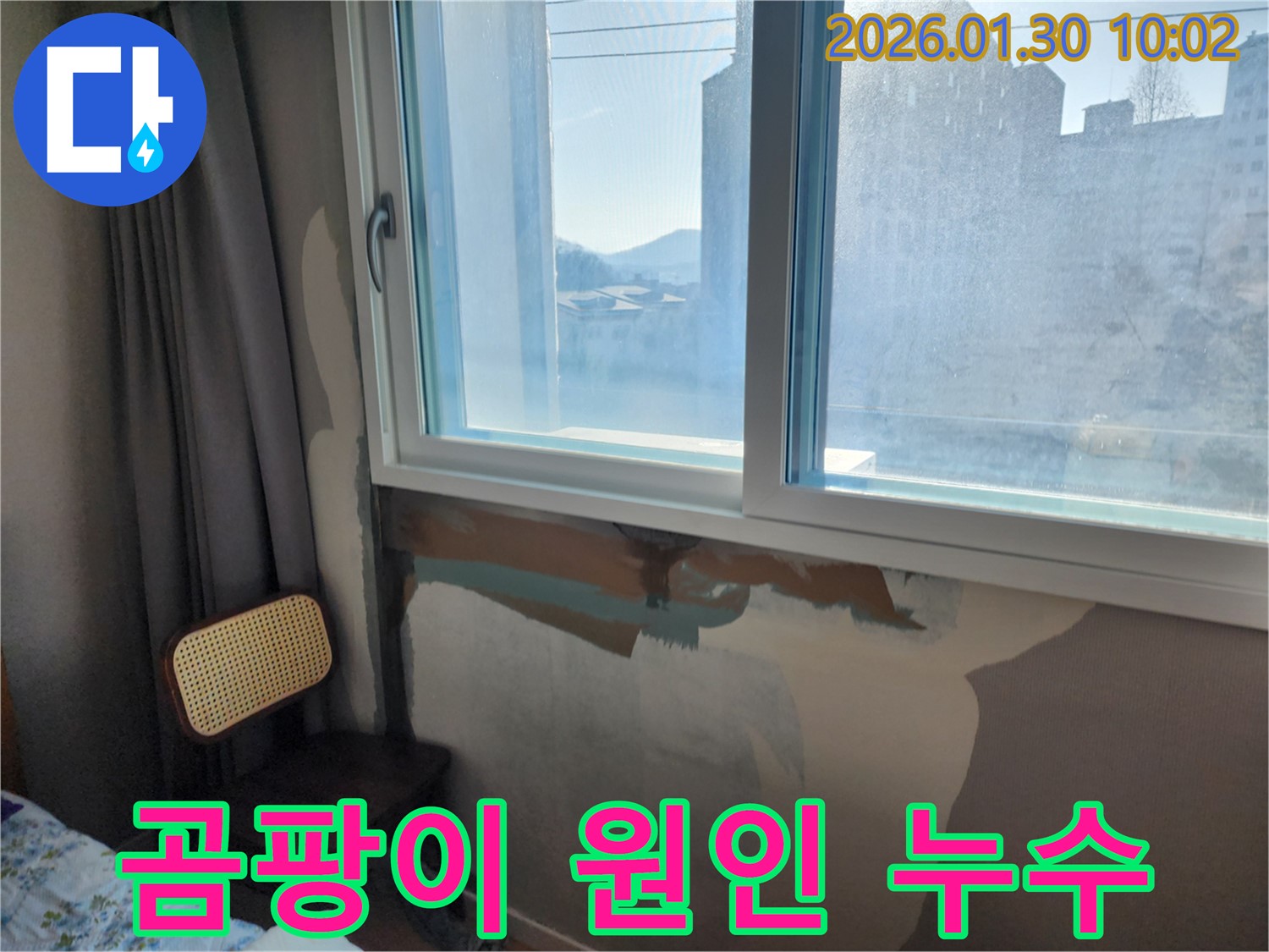 창문 주변 곰팡이 - 누수가 원인 - 곰팡이 제거 전 누수 해결
