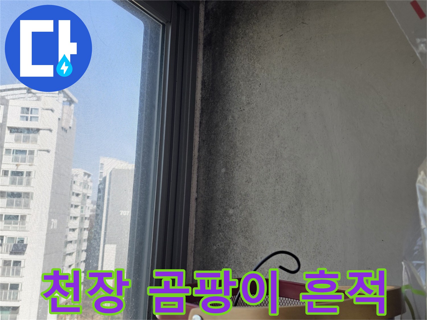 창문 주변-천장 마감재의 곰팡이 오염 상태