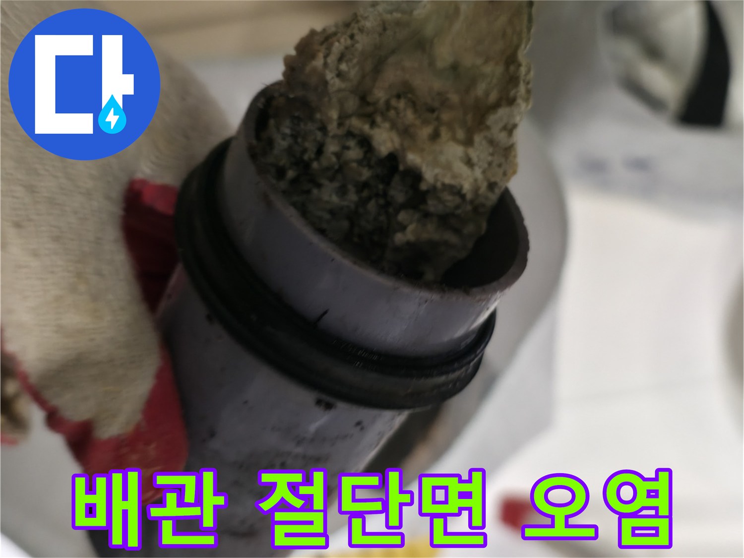 슬러지가 가득한-하수관 절단 부위 사진
