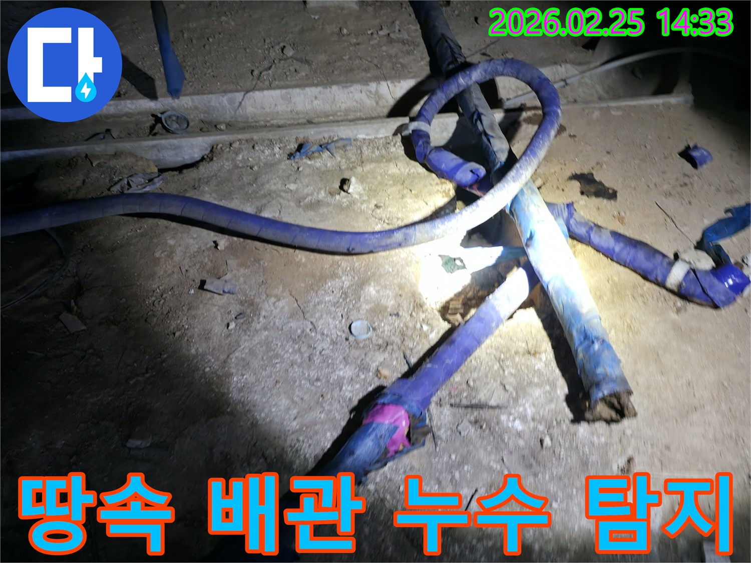 진황도로 인근 주택에서-땅속에 묻힌 배관의-누수 원인을-정밀하게 탐지하는 작업 현장