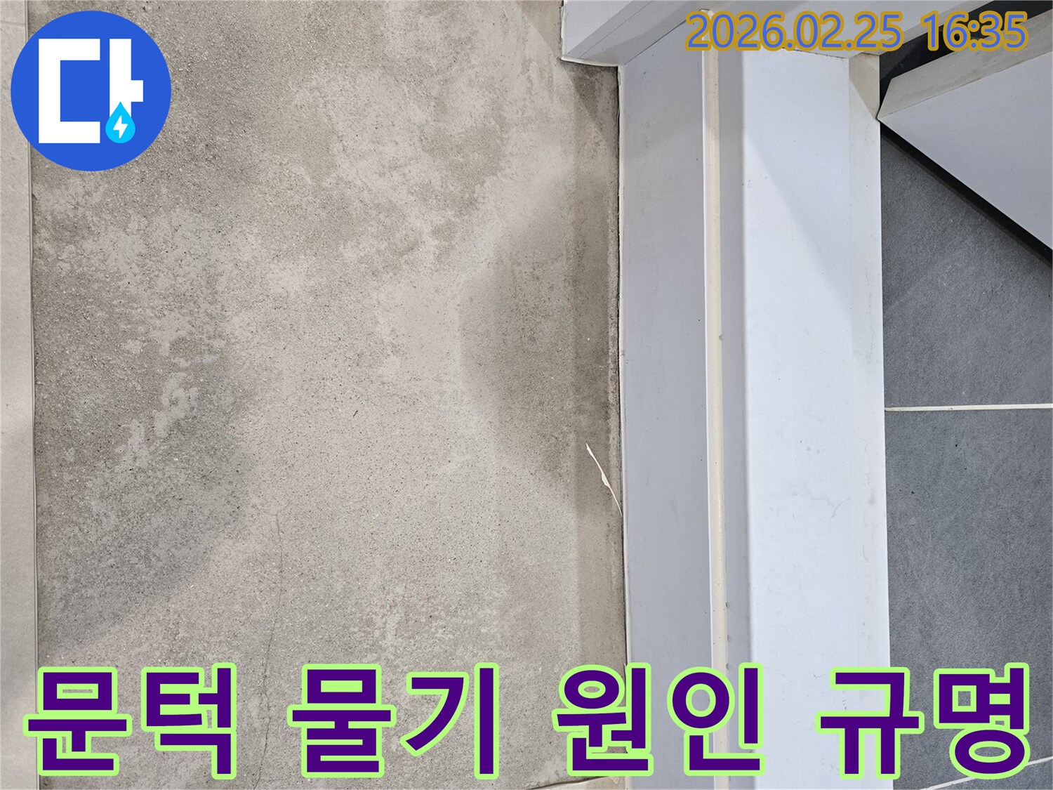 누수-전문가가-문턱-주변-바닥에-고인-물기를-철저히-조사하여-누수-원인을-명확하게-규명하는-모습