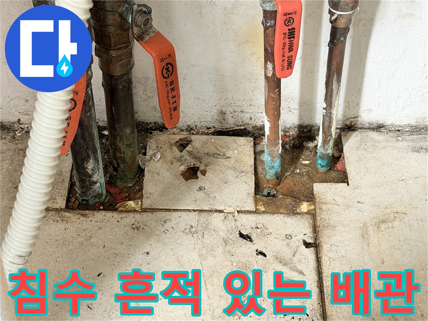 물샘으로-오염된-배관-주변의-바닥-상태