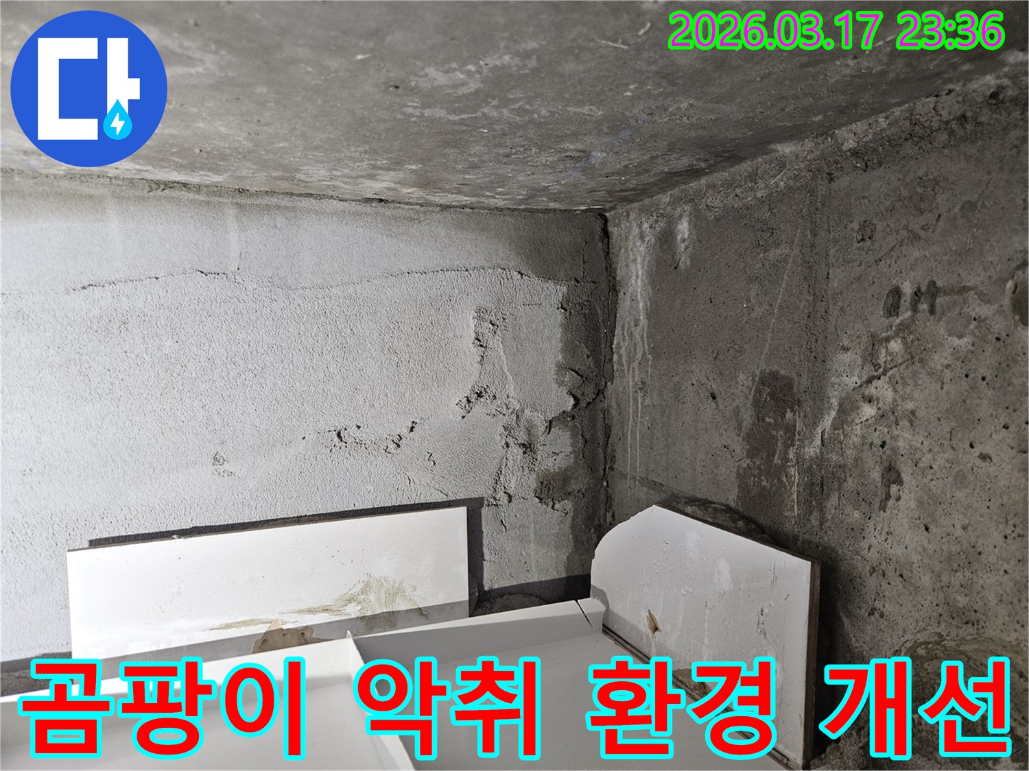누수로 인해 불쾌하고 습해진 건물 내부 환경-전문적인 누수 및 습기 관리가 시급합니다.