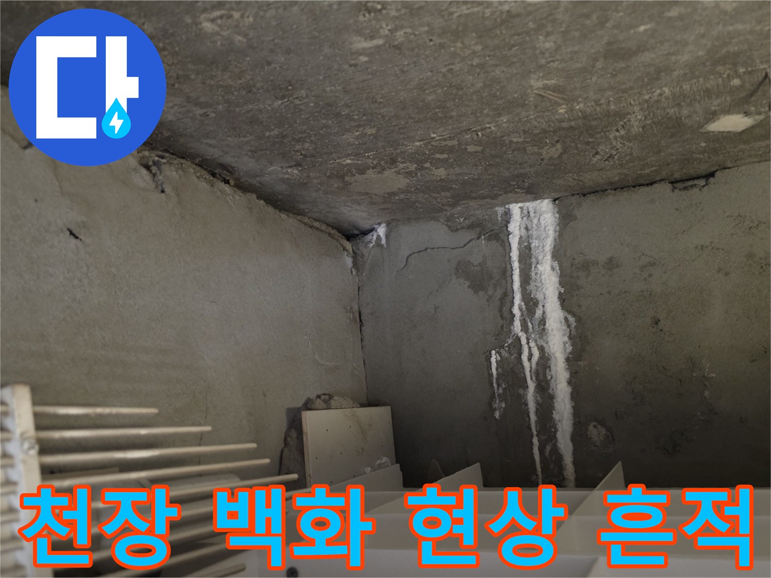 분당 수내동 현장-천장 벽면에 나타난 하얀색 백화 현상과 물자국