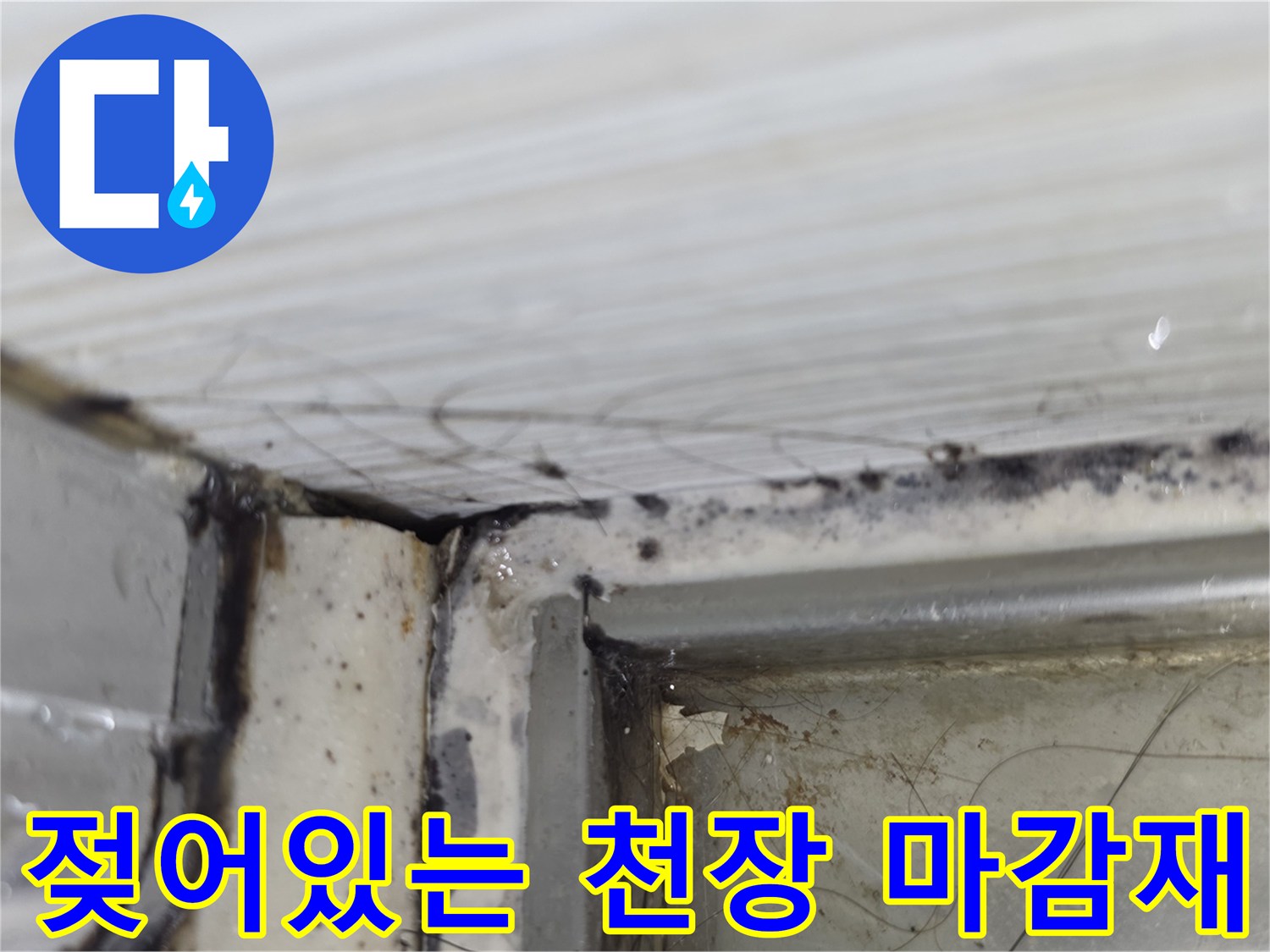 누수 피해를 입은 천장 내부-습기와 오염이 진행된 배관 주변