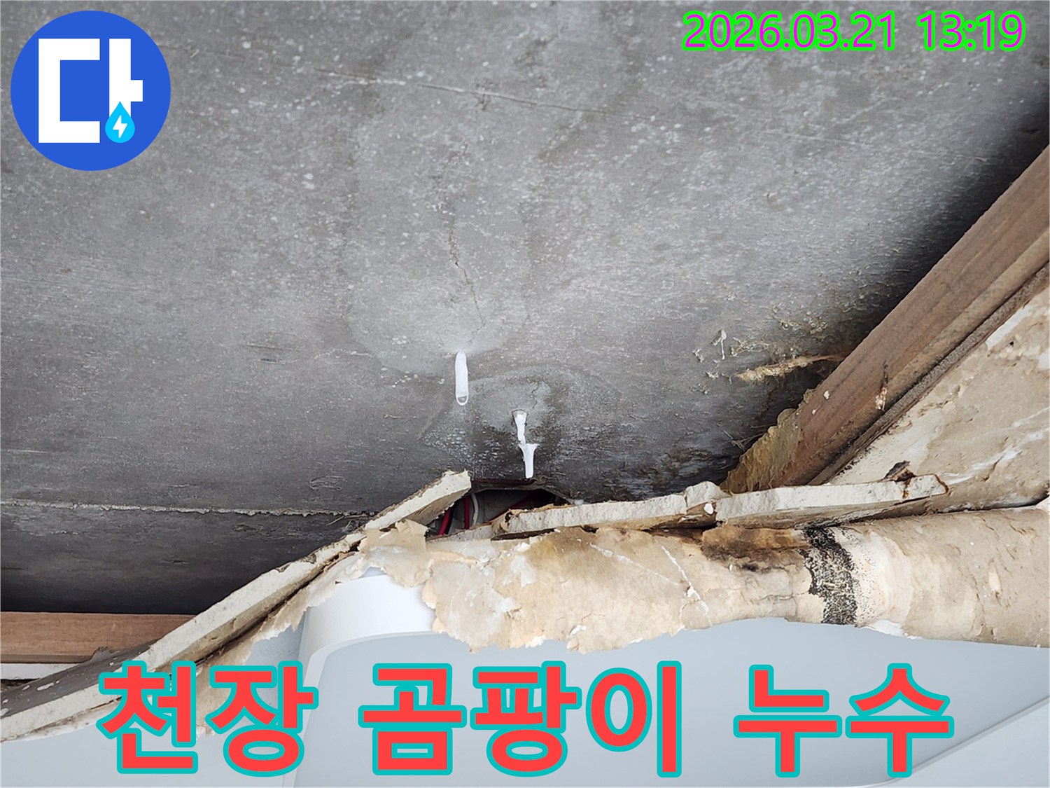 누수로-인해-천장에-곰팡이가-생기기-전-상황을-보여주는-사진입니다