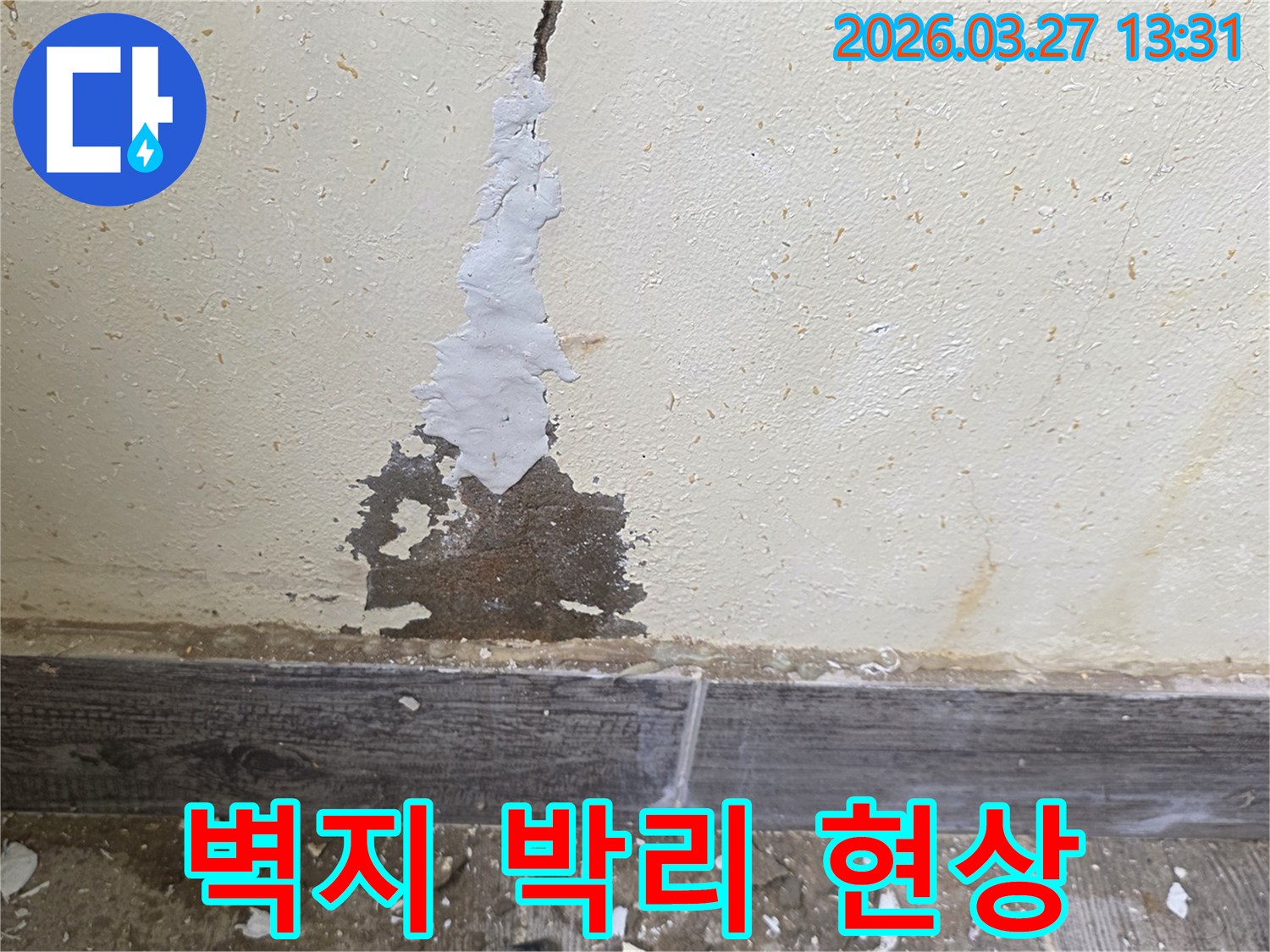 누수탐지 전문가가 확인한 벽면의 심각한 물샘 흔적-현장 사진
