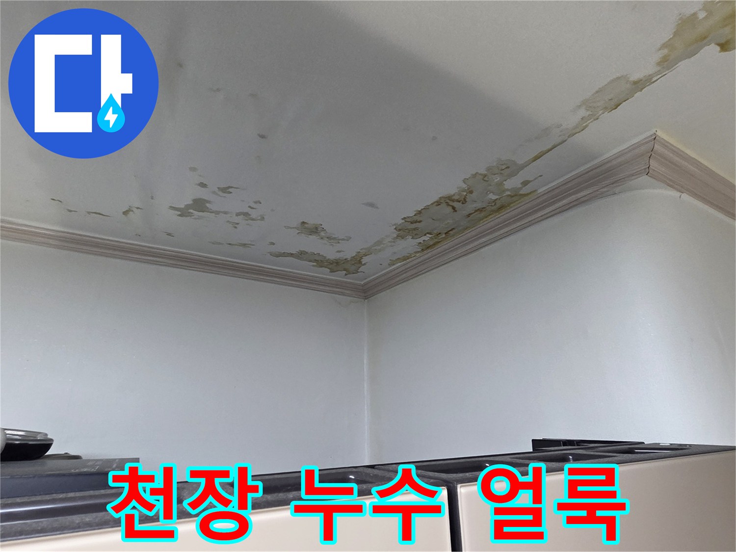 세탁실 천장에 넓게 퍼진 갈색 물자국 현상