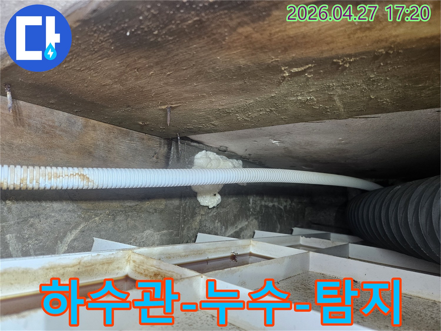 욕실-천장-배관-주변에서-발생한-누수-현장을-정밀하게-탐지하는-전문가의-모습