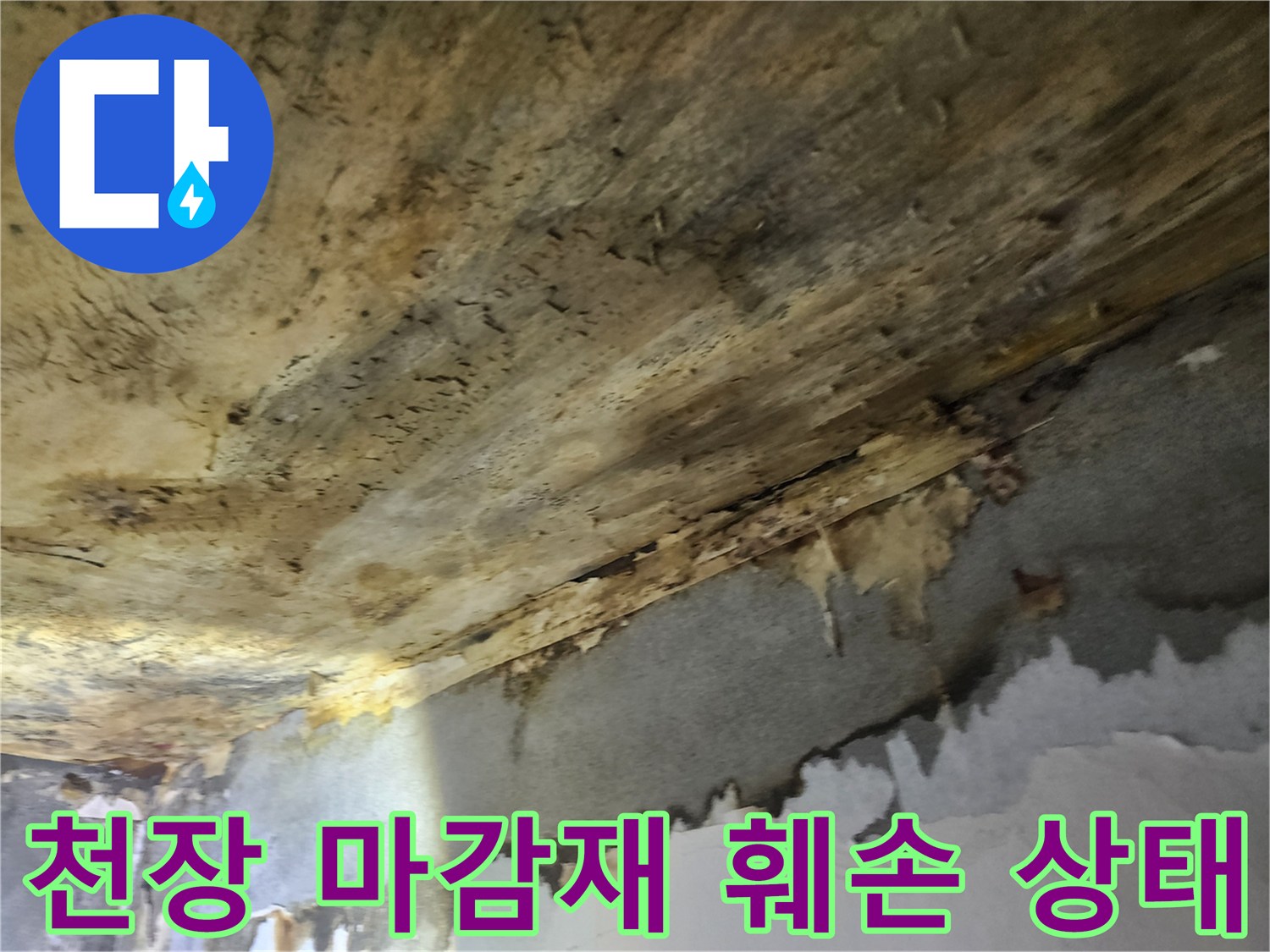누수로-인해-천장-마감재가-심하게-훼손되어-원형을-잃은-안타까운-모습