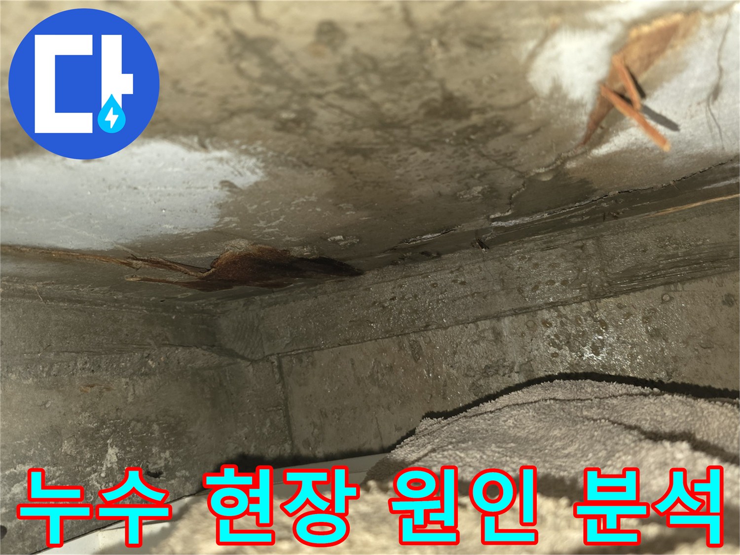 이 사진은-천장 누수로 인해-벽면이 심하게 젖고-곰팡이가 발생하기 시작한-위험한 현장을-보여주고 있습니다