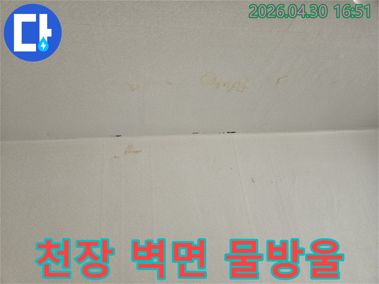 천장과-벽면-경계에-나타난-물방울과-젖은-흔적은-누수가-심각하게-진행되고-있음을-보여주며-긴급한-전문가-조치가-필요합니다