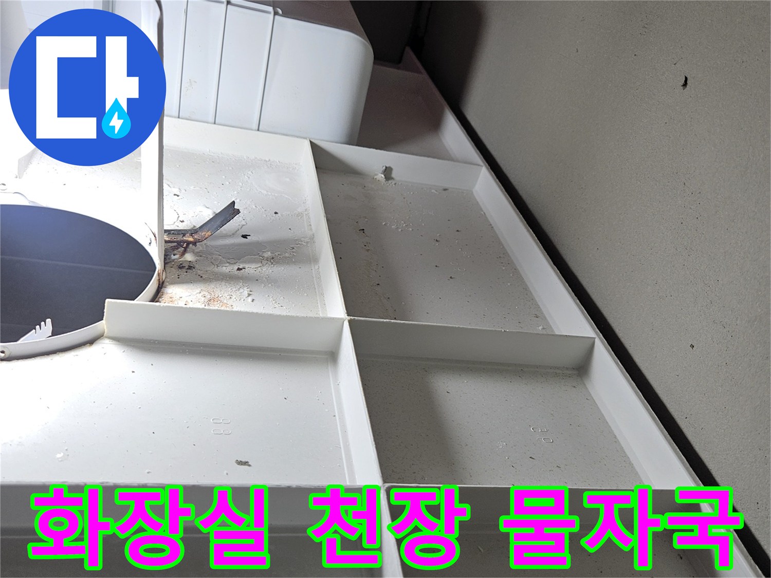 서산 아파트-화장실 천장 부근의 누수 흔적과 습기 상태