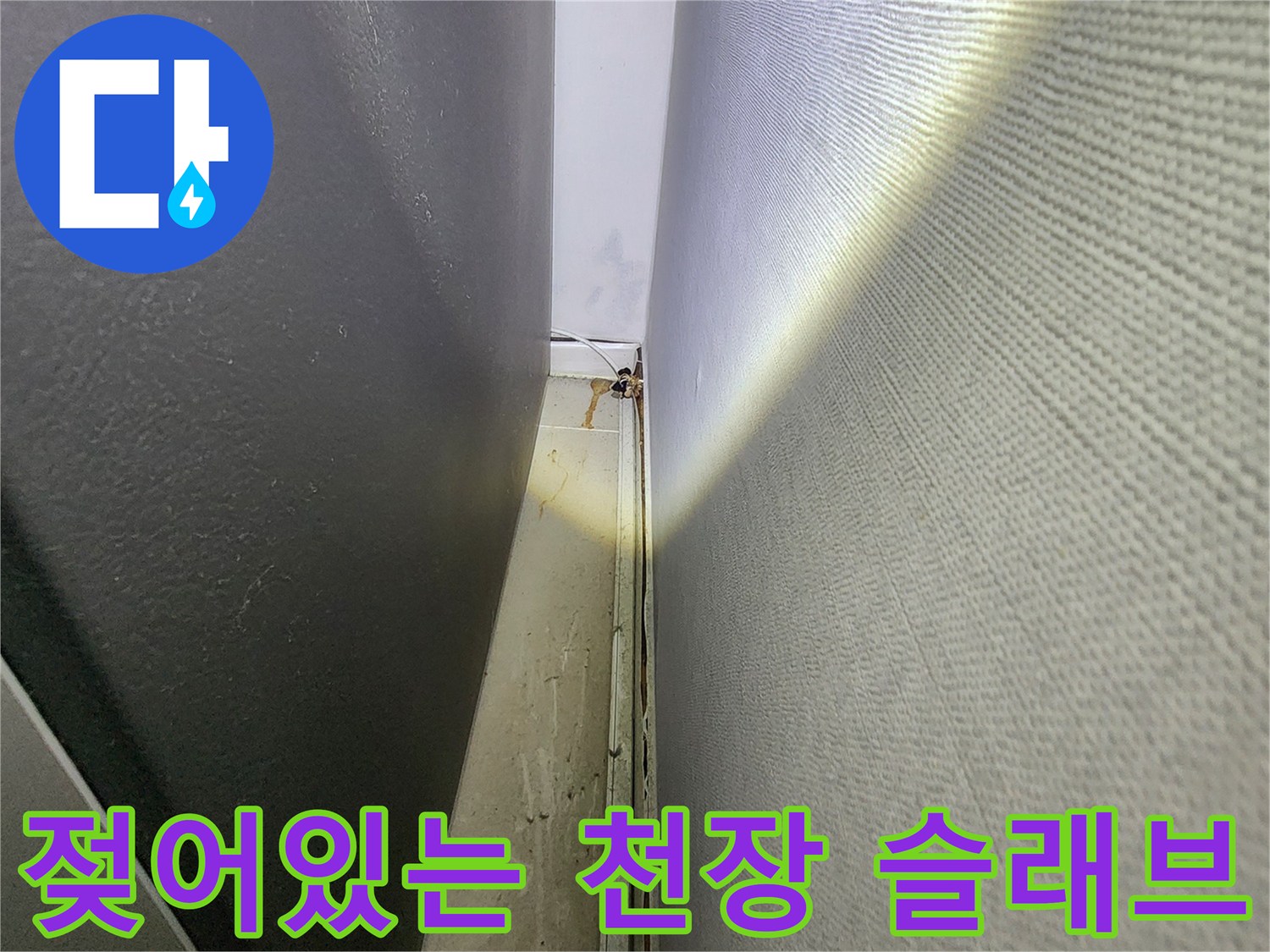누수로 인해 젖어 있는 천장 구조물 내부