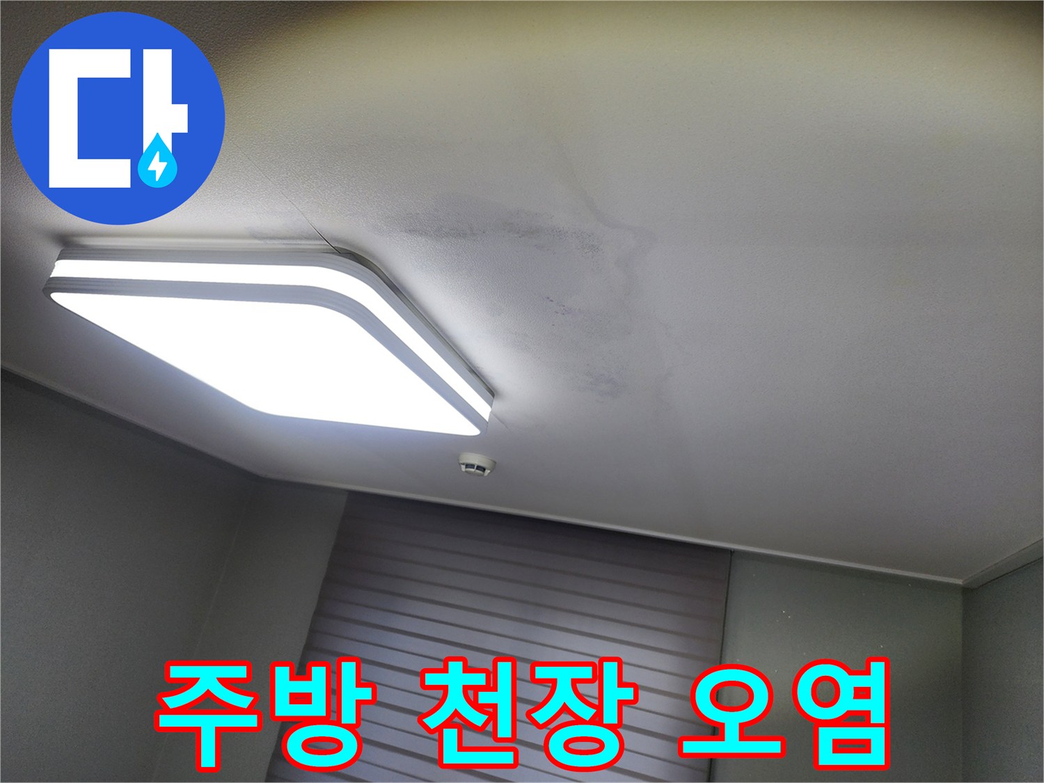 동탄 현장 점검-조명 주변의 젖은 천장 흔적