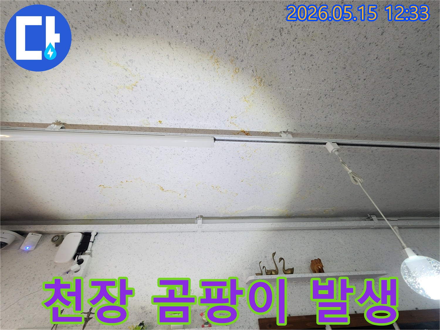 오래된-천장-누수로-인한-얼룩과-변색-상태를-보여줍니다.