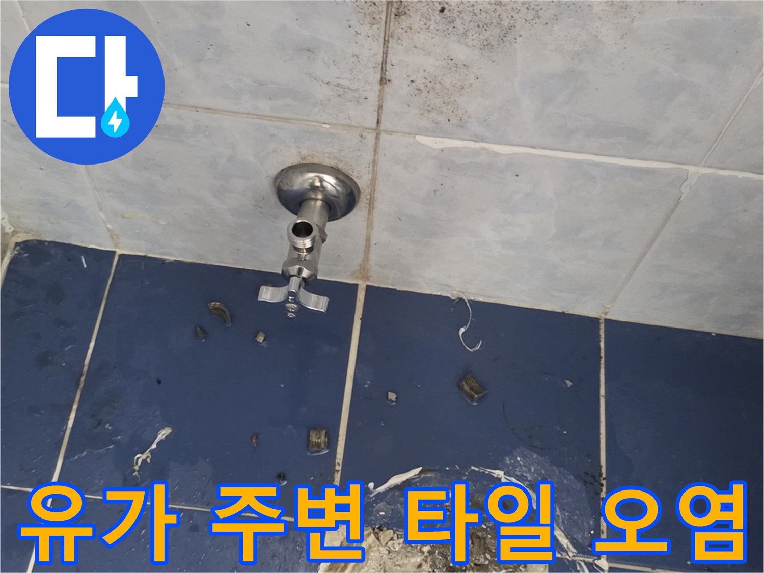 배수구-주변-타일-사이의-찌든-때와-균열-현상