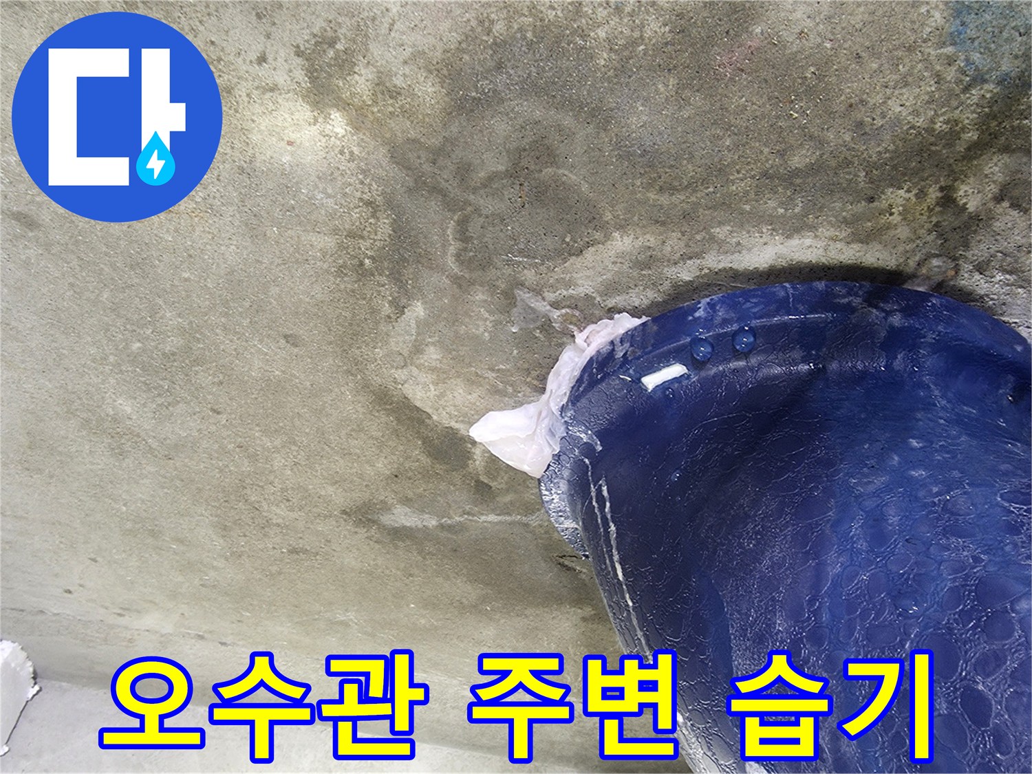 파란색 오수관-주변 콘크리트 젖음 현상