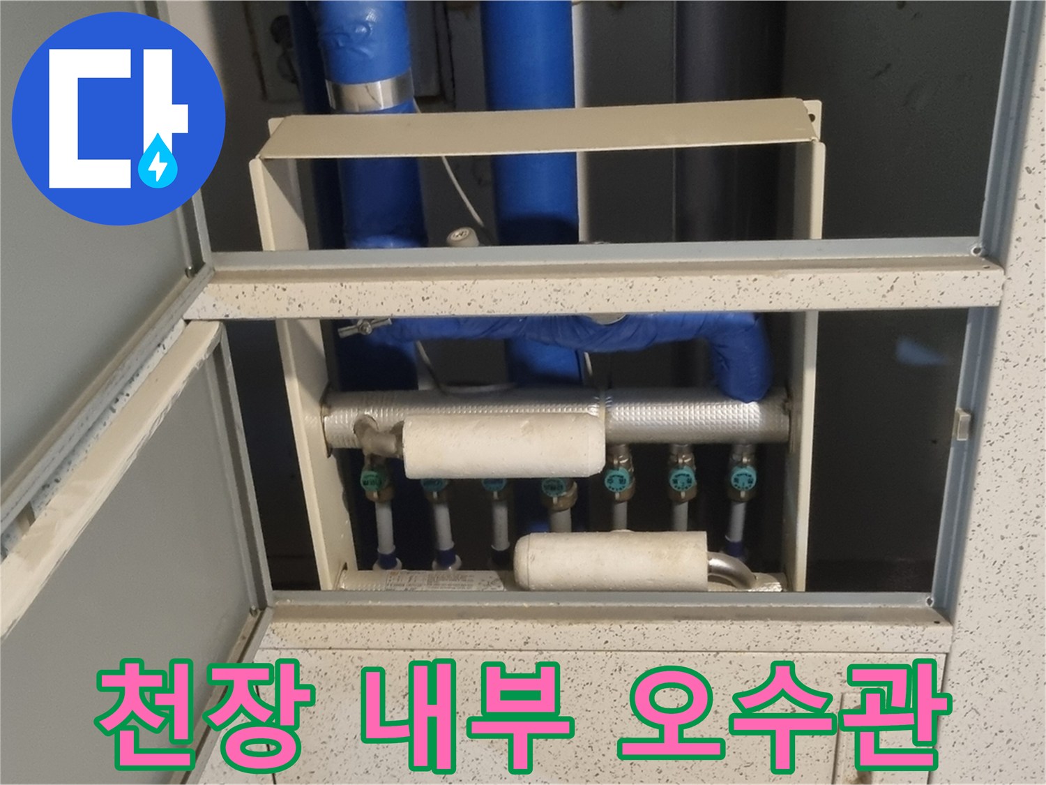 화장실-천장-안쪽-파란색-배관-및-연결-분기구